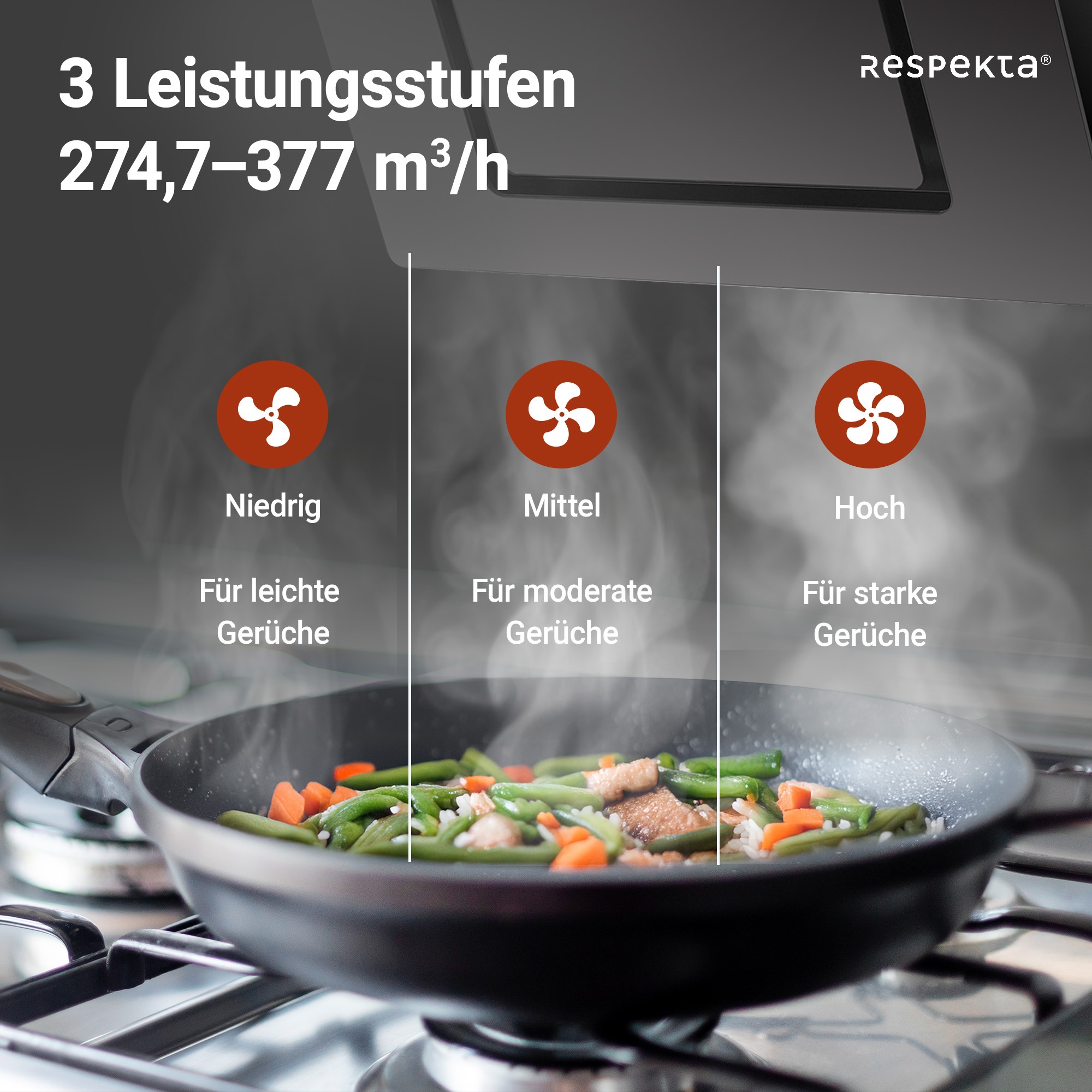RESPEKTA Kopffreihaube »CH22010«, 60 cm, 3 Leistungsstufen, LED-Beleuchtung, Ab- und Umluftfähig