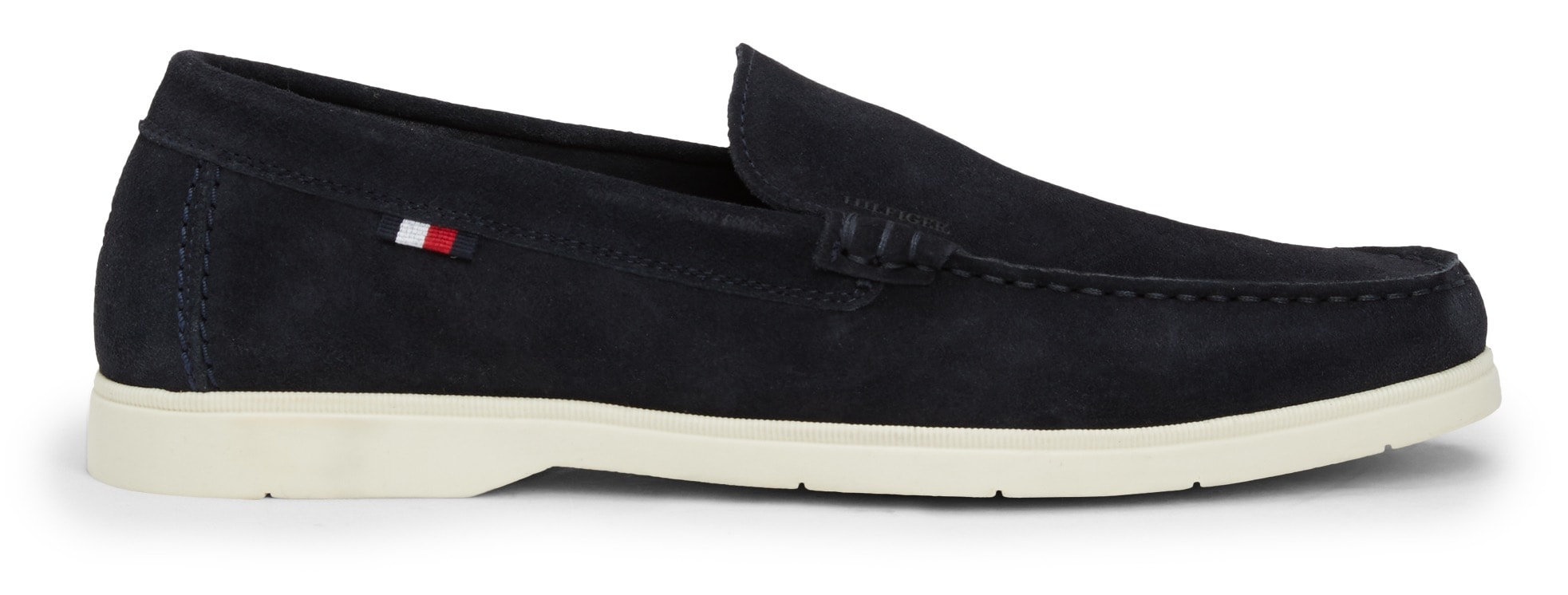 Tommy Hilfiger Slipper »HILFIGER CASUAL SUEDE LOAFER«, Businessmode, Schlupfschuh, Freitzeitschuh mit seitlicher Logoflag