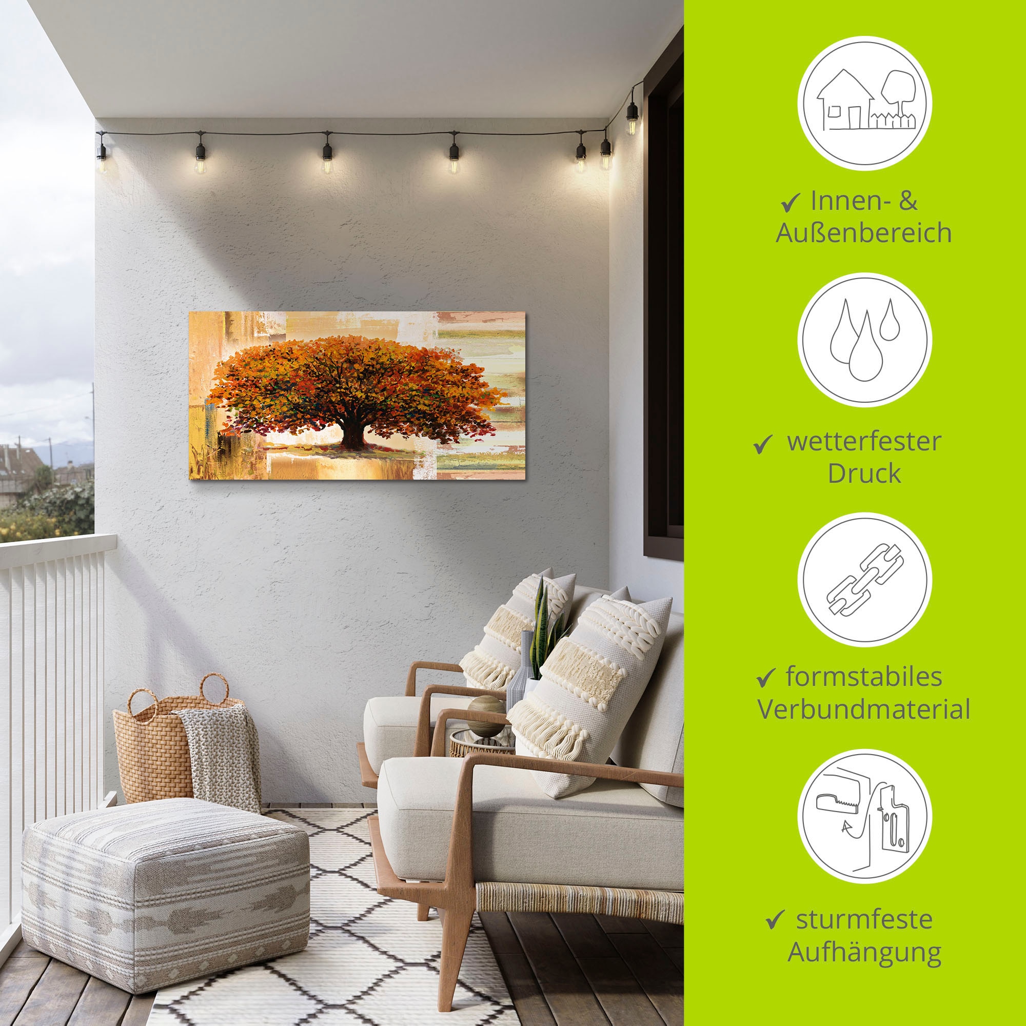 Artland Wandbild »Herbstbaum auf abstraktem Hintergrund«, Bäume, (1 St.), als Alubild, Outdoorbild, Leinwandbild, Poster in verschied. Größen