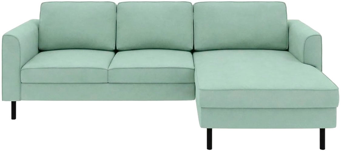 Home affaire Ecksofa »Booster II, whlw. mit Schlaffunktion & Bettkasten, Fuß schwarz« Recamiere beidseitig montierbar,L-Form, in Cord & Struktur LEO o. LINO