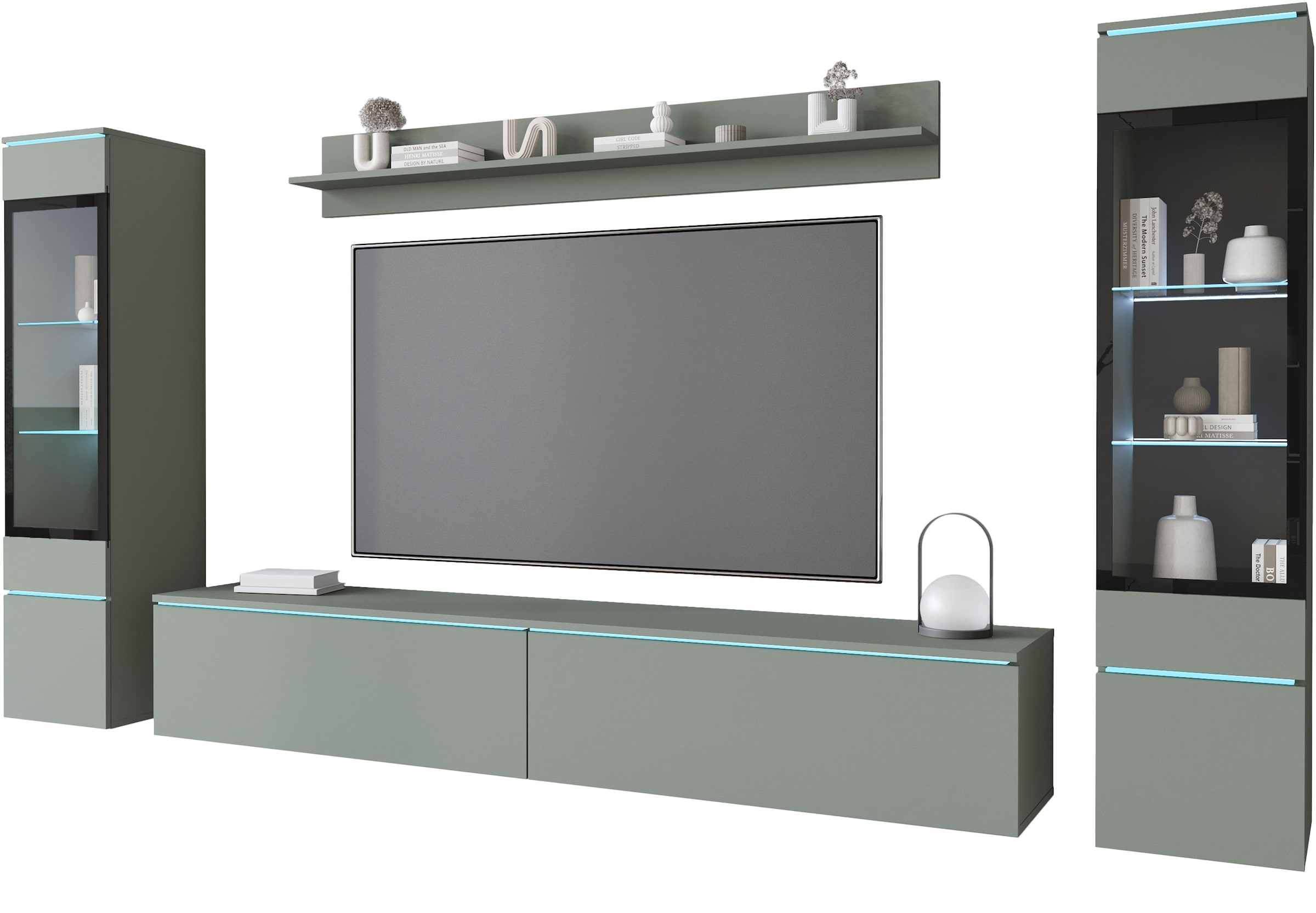 INOSIGN Wohnwand »VERA II, Vitrinen Türanschlag wechselbar«, (Komplett-Set, 4 St.), Mediawand 260 cm, Vitrine mit Verglasung, stehend und hängend