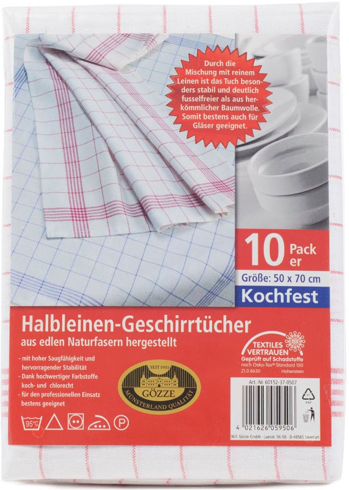 Gözze Geschirrtuch »Halbleinen Geschirrtuch, Des. 60152«, (Set, 10 tlg.), aus edlen Naturfasern