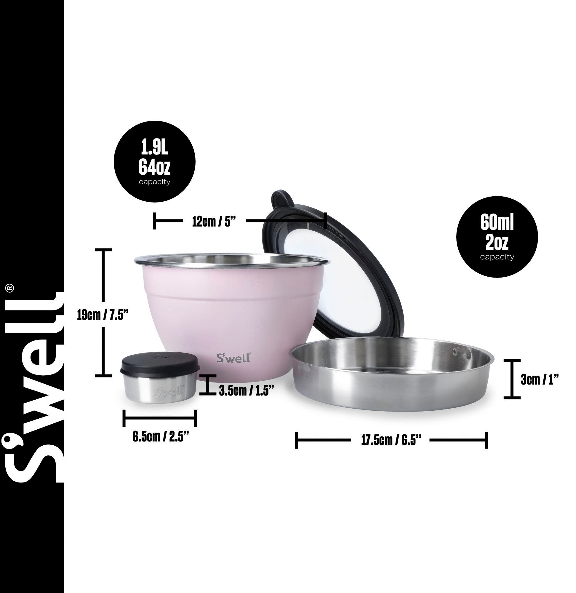 S'well Salatschüssel »S'well Calacatta Gold Salad Bowl Kit, 1.9L«, 3 tlg., aus Edelstahl, Therma-S'well®-Technologie mit vakuumisolierten Außenschale
