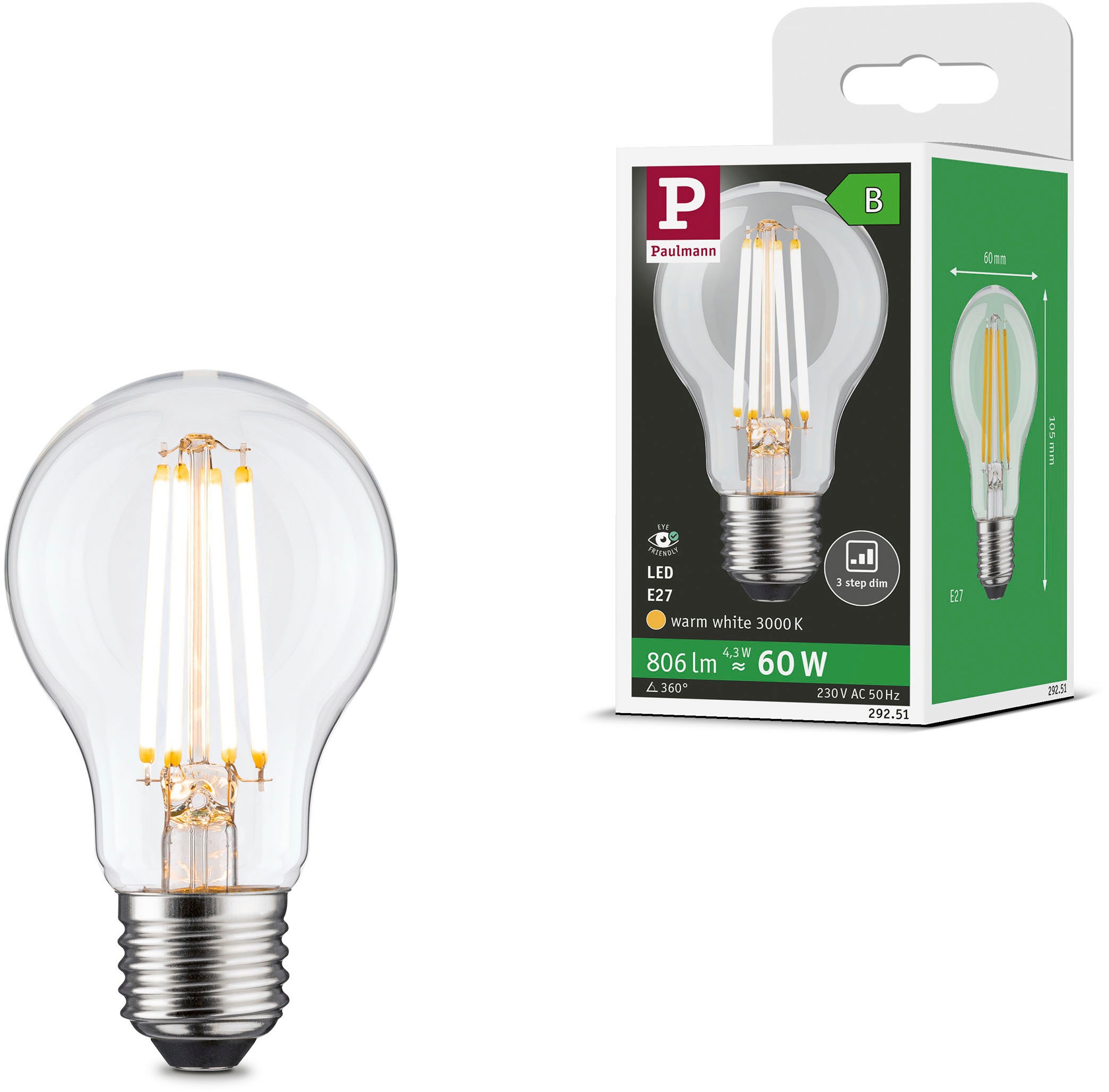 Paulmann LED-Leuchtmittel »Eco-Line Filament 230V LED Birne E27 806lm 4,3W günstig online kaufen