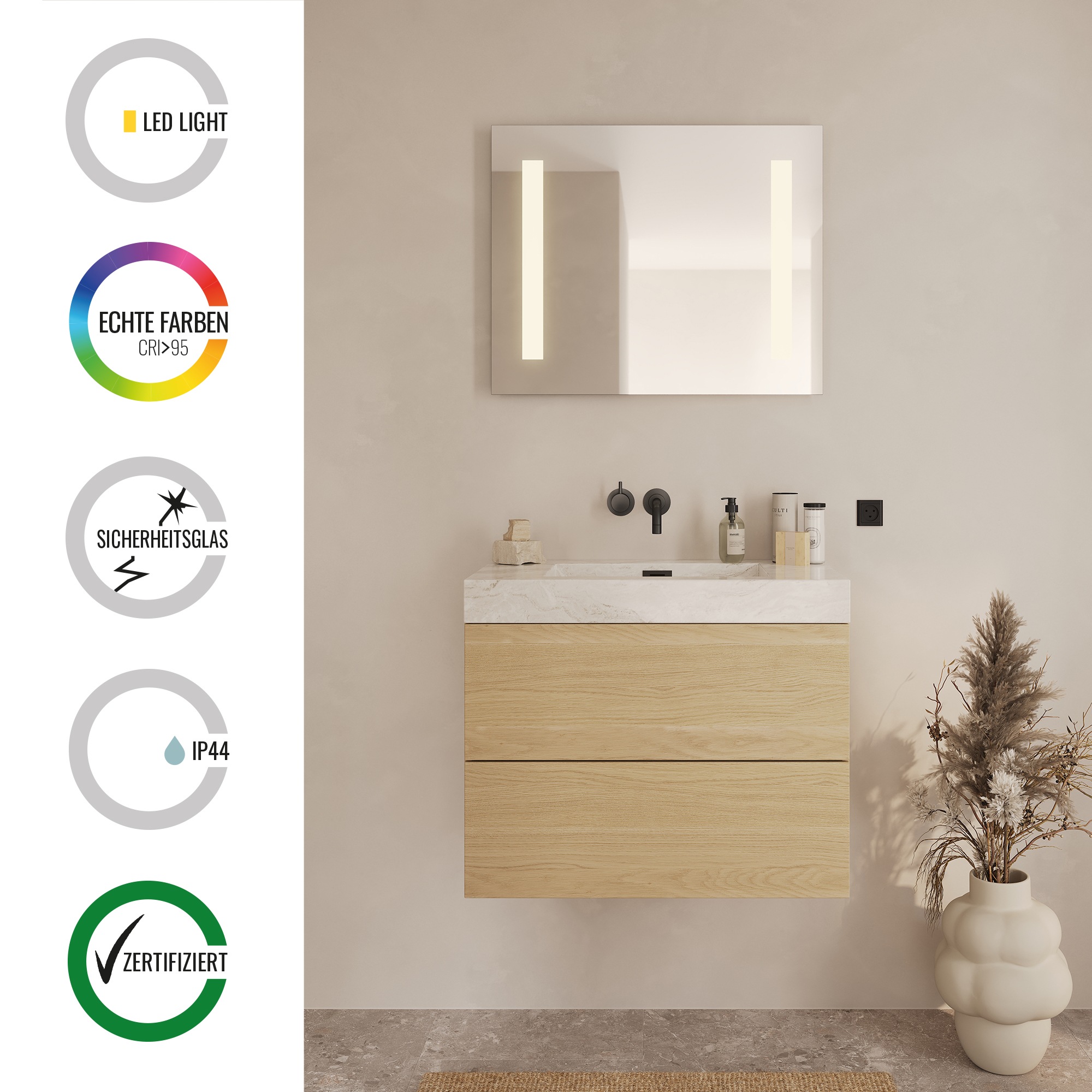 Loevschall Badspiegel »Römö Quadratisch, Spiegel mit LED Beleuchtung, Licht günstig online kaufen