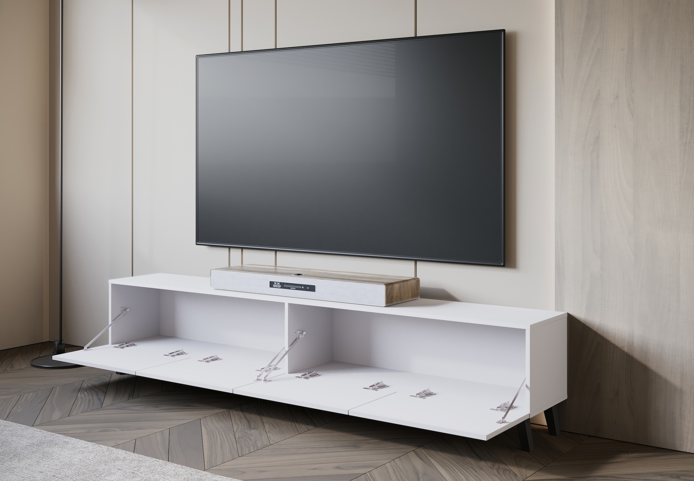 Home affaire Lowboard »LOWBOARD PHUKET II,  TV-Kommode Breite 190cm« 1 Stk. tlg. Modernes, griffloses Design mit 4 Klappen in eleganten, matten Farben