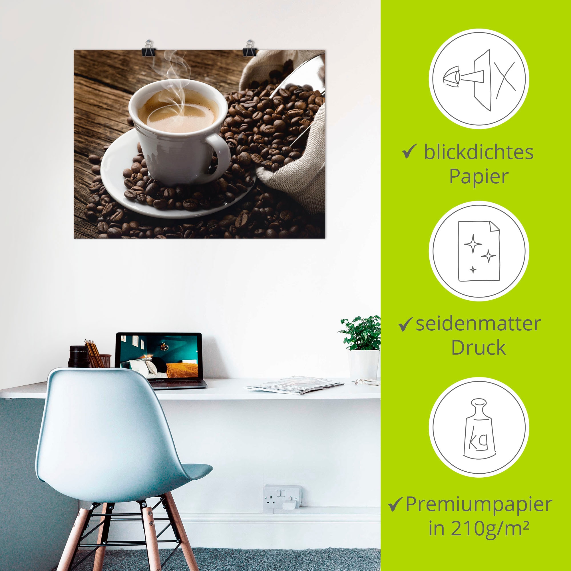 Artland Wandbild »Heißer Kaffee - dampfender Kaffee«, Getränke, (1 St.), als Alubild, Outdoorbild, Leinwandbild, Poster, Wandaufkleber