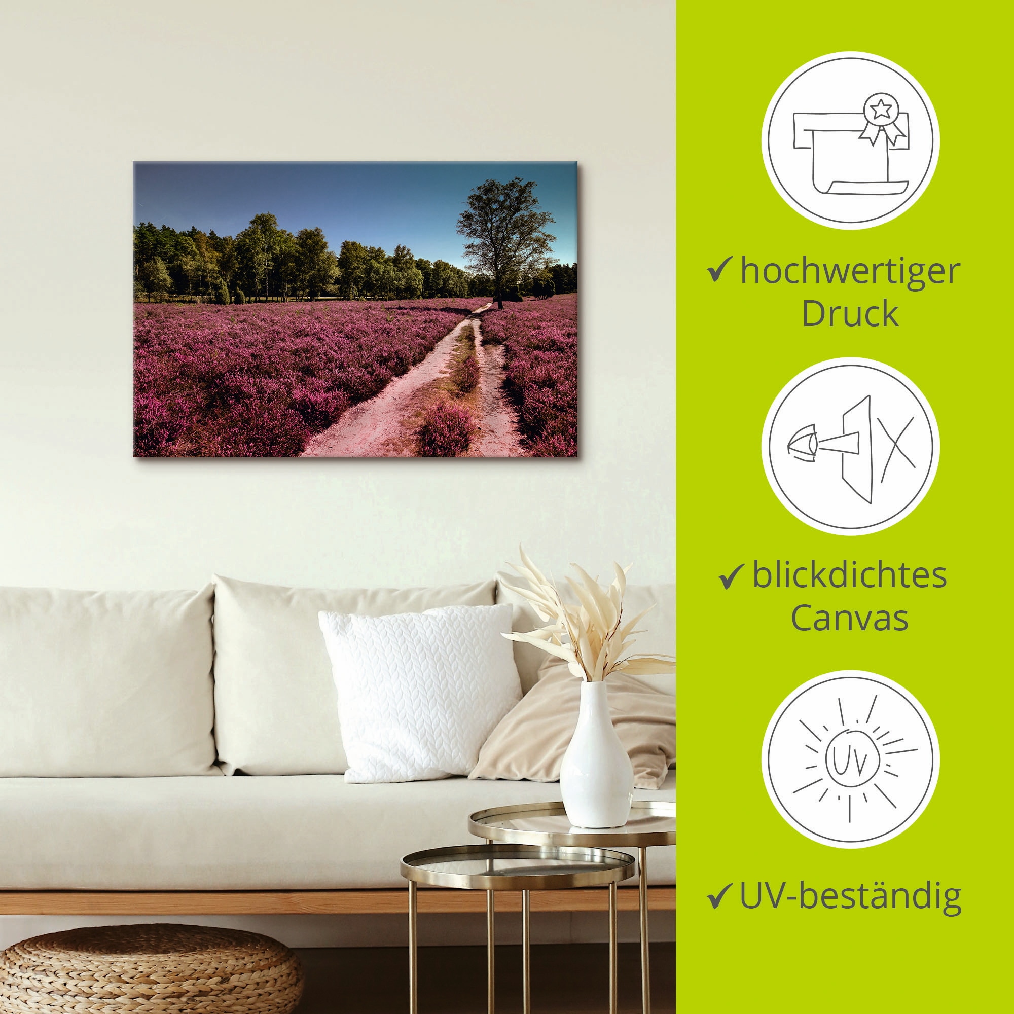 Artland Leinwandbild »Lüneburger Heide Romantik«, Blumenwiese, (1 St.), auf Keilrahmen gespannt