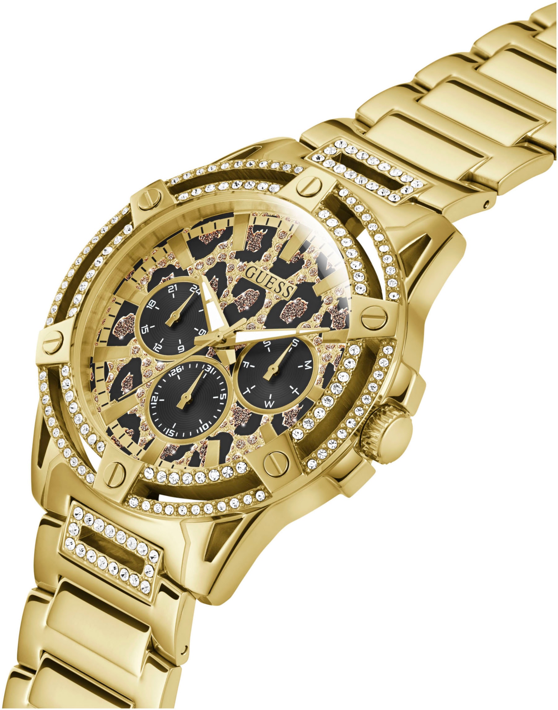 Guess Multifunktionsuhr »KING«, Quarzuhr, Armbanduhr, Herrenuhr, Datum, Edelstahlarmband