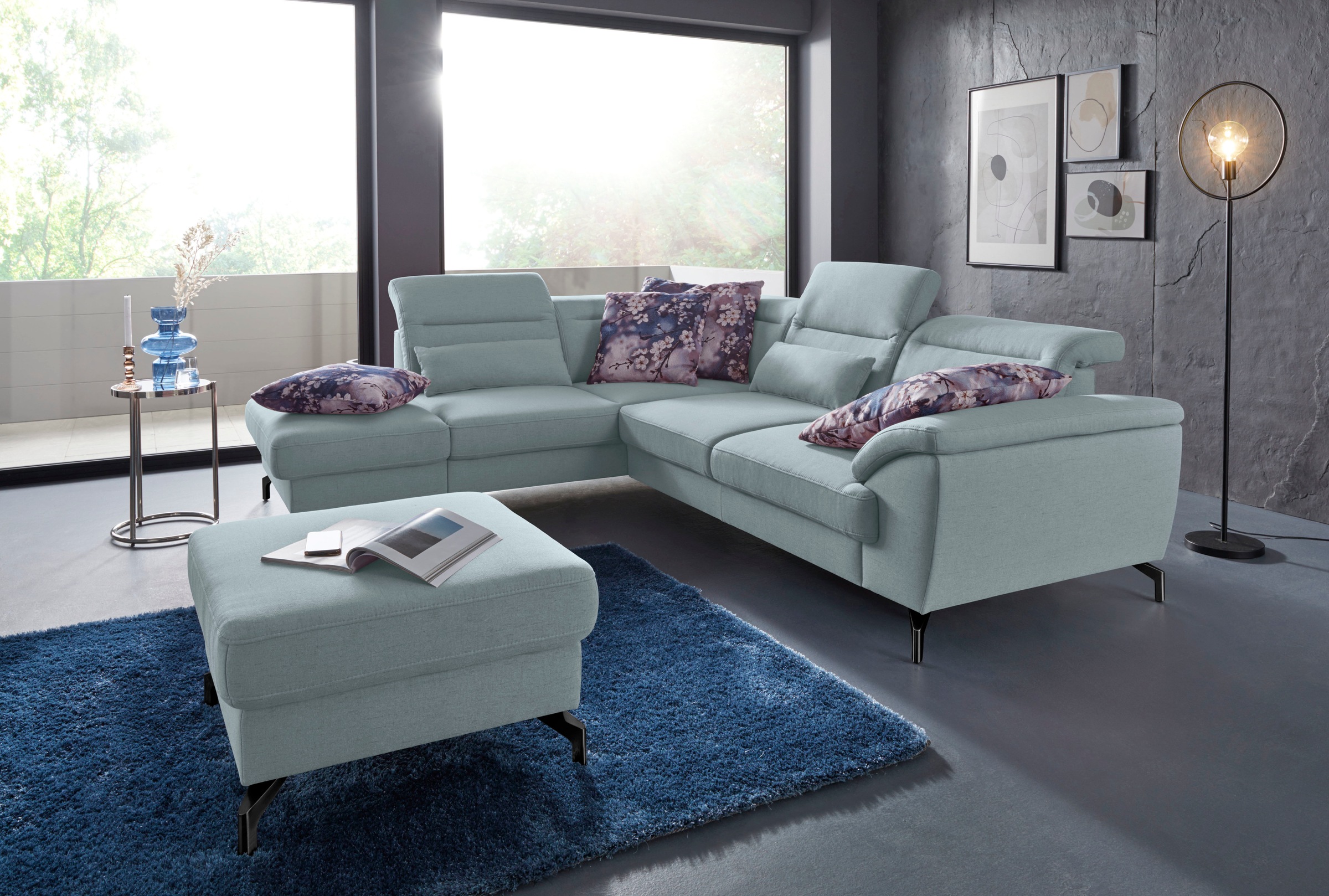 sit&more Ecksofa »Percy L-Form«, 12 cm Fußhöhe, Sitztiefenverstellung, wahlweise in 2 Fußfarben
