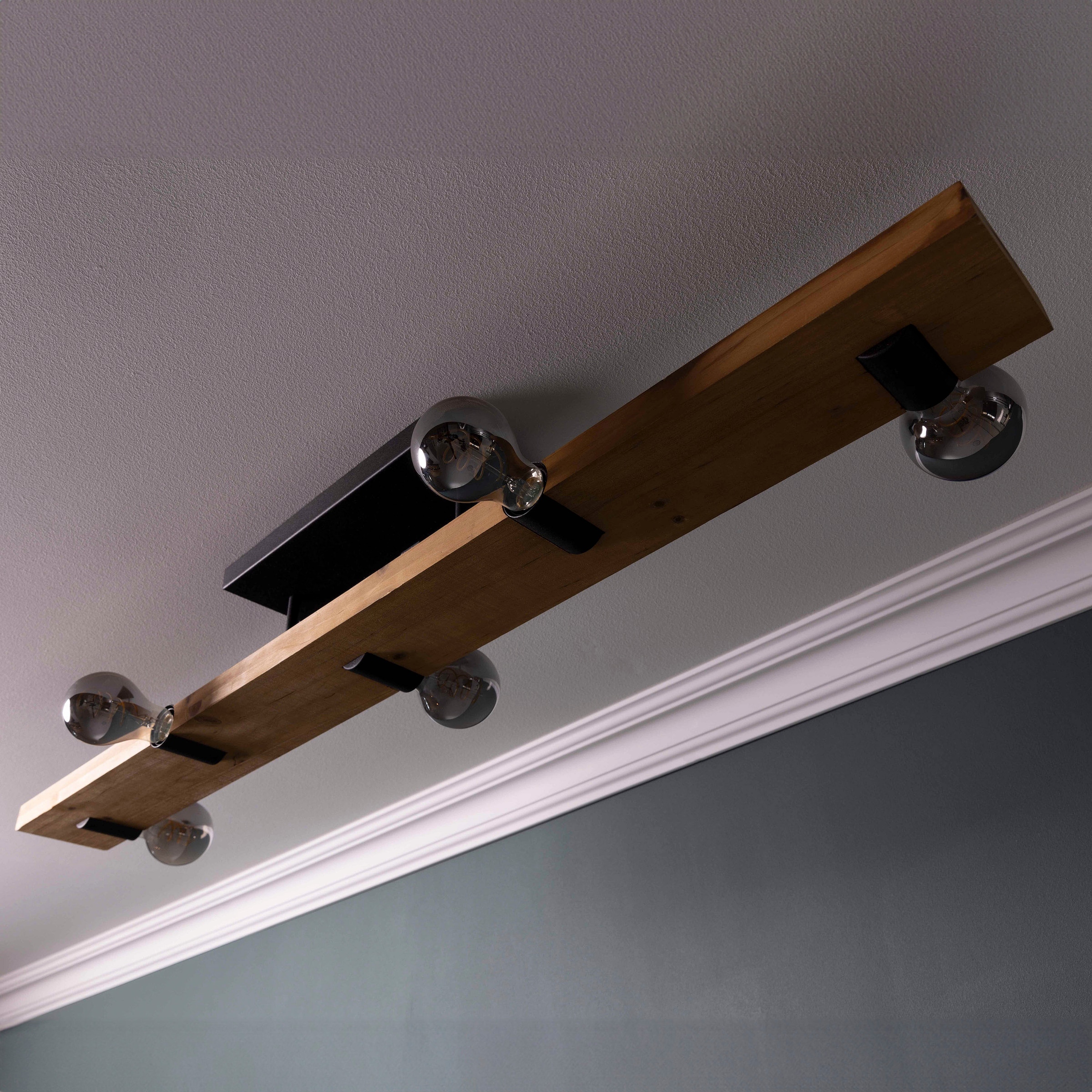Brilliant Deckenleuchte »Mertes«, 5 flammig, Leuchtmittel E27 | ohne Leuchtmittel, Deckenlampe, E27, 115 x 12,5 cm, Holz/Metall, braun/schwarz