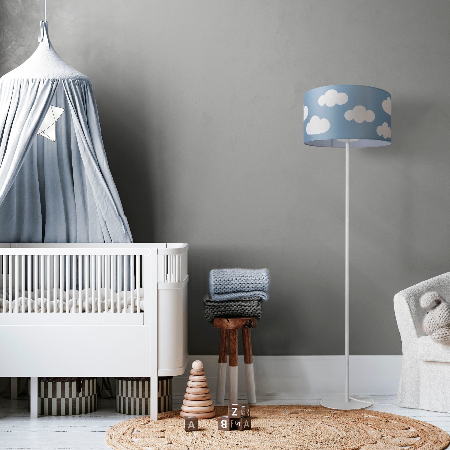 Paco Home Stehlampe »Luca Cosmo«, Leuchtmittel E27 | ohne Leuchtmittel, Stehlampe Kinderzimmer Stoff Lampenschirm Spielzimmer Wolken E27