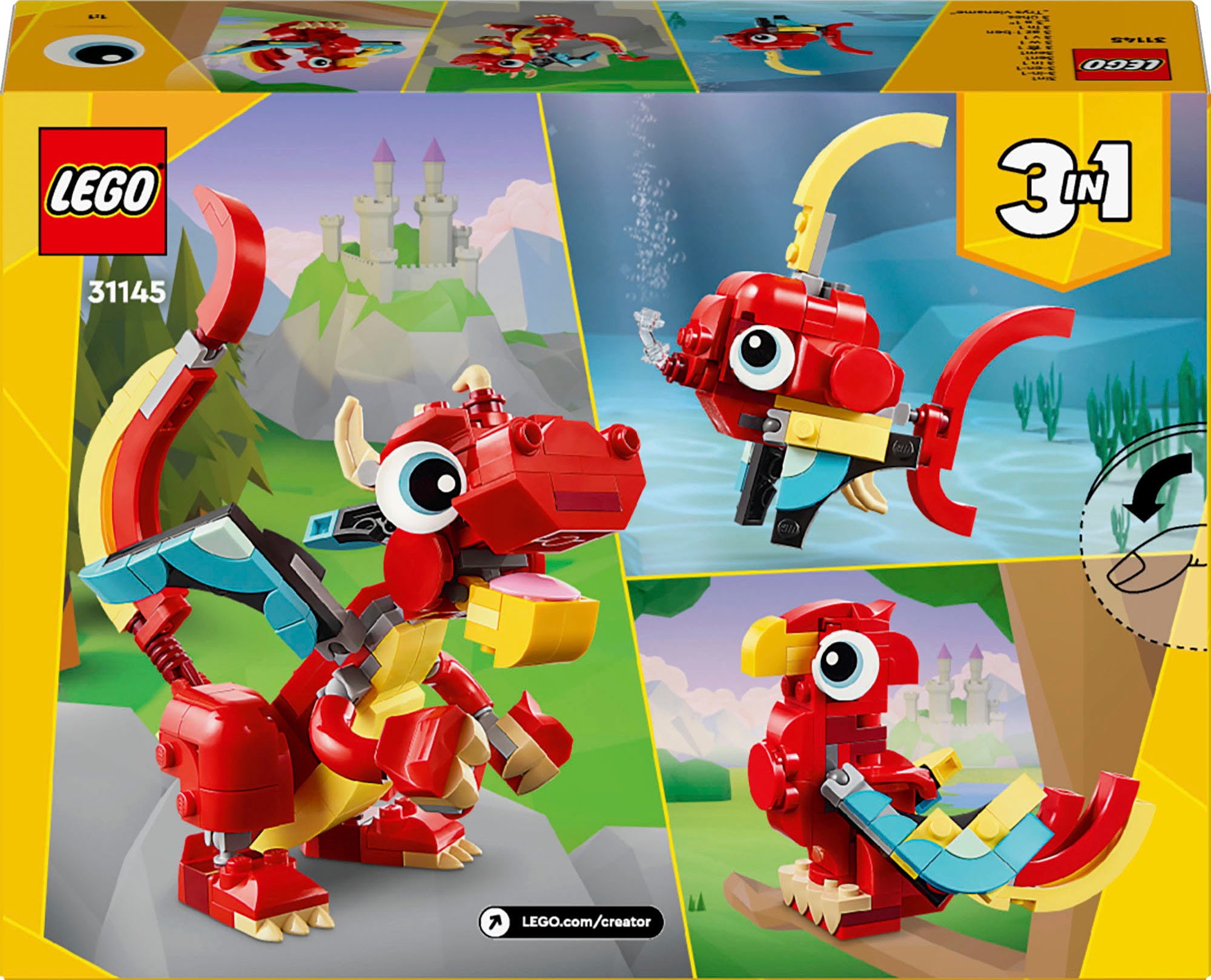 LEGO® Konstruktionsspielsteine »Roter Drache (31145), LEGO Creator 3in1«, (149 St.), Made in Europe