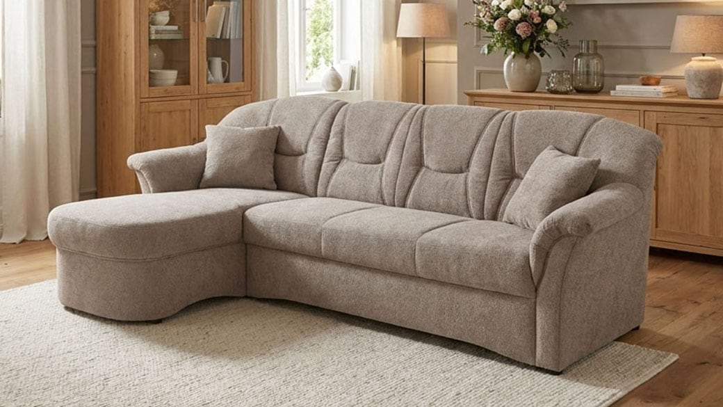 OTTO home Ecksofa »Langeland 232 x 146 cm, auch mit Schlaffunktion, mit Federkern, L-Form« mittelfester Sitzkomfort, aus pflegeleichtem, weichem Microfaser Bezug