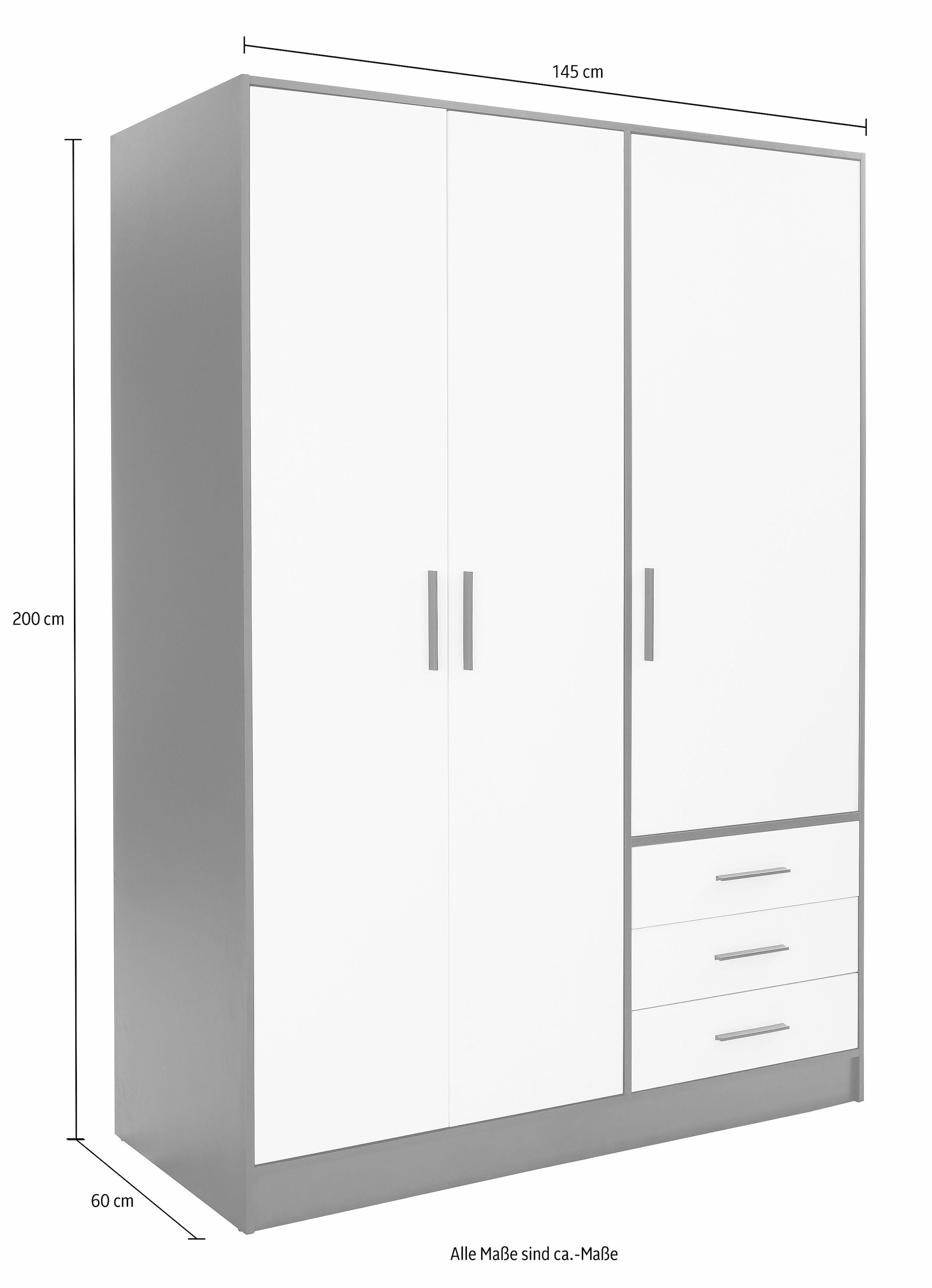 FORTE Kleiderschrank »Jupiter, Made in Europe, mit Schubladen«, (Maße (T/H): 60/200 cm), Stauraum, 2 Breiten, 4 Farben, Schubladen, variable Einlegeböden