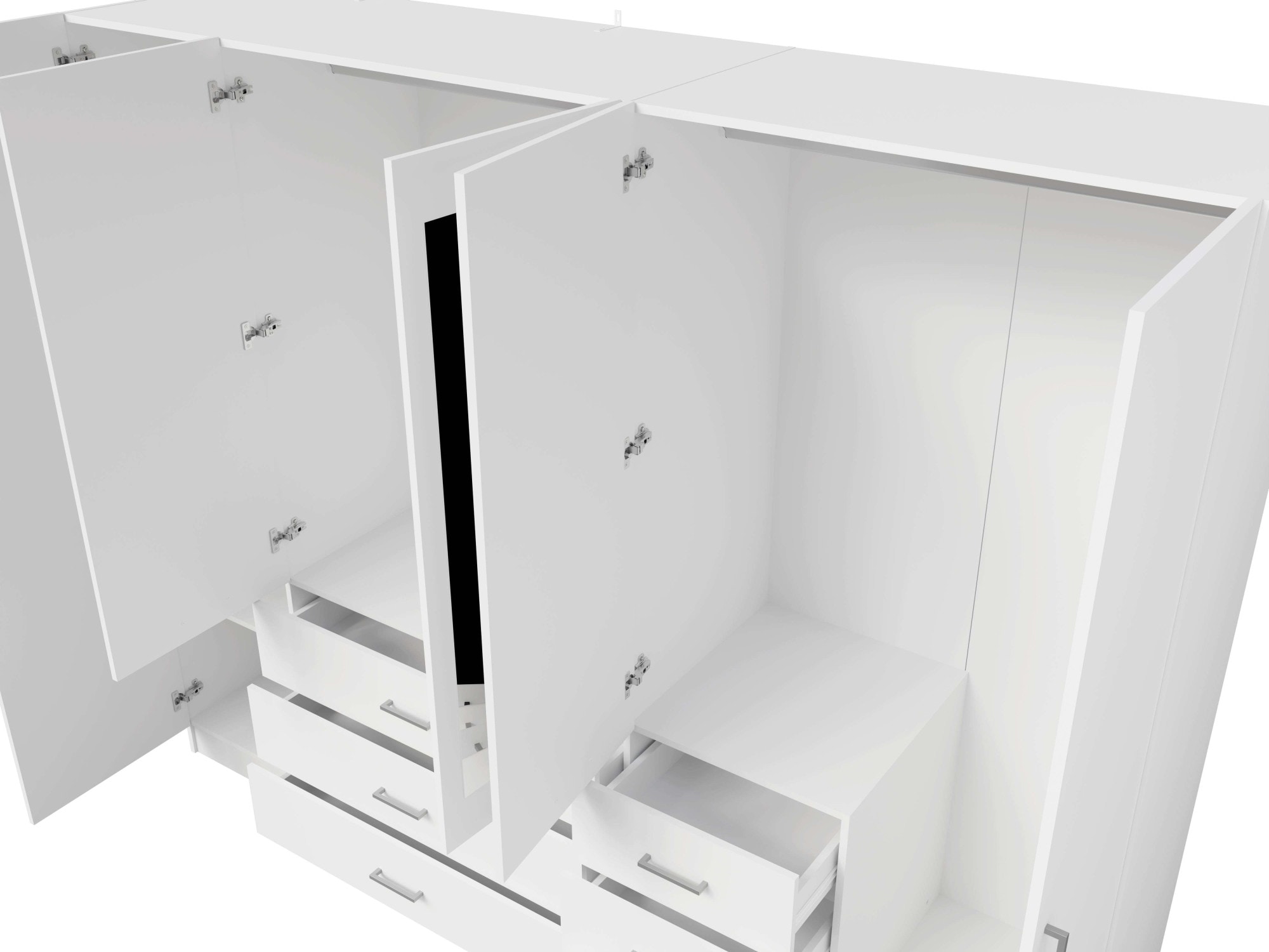 Home affaire Kleiderschrank »KOS Garderobe mit 6 Schubladen, Kleiderstange, 5 Einlegeböden, Spiegel«, Wäscheschrank mit 5 Drehtüren, silber Griffen, Maße B/H/T 250/200/58cm