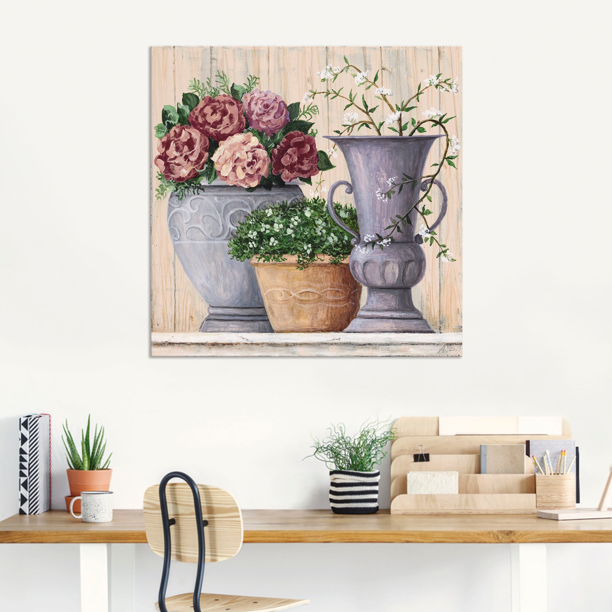 Artland Wandbild »Antike Blumen_hell«, Vasen & Töpfe, (1 St.), als Alubild, Outdoorbild, Leinwandbild, Poster, Wandaufkleber