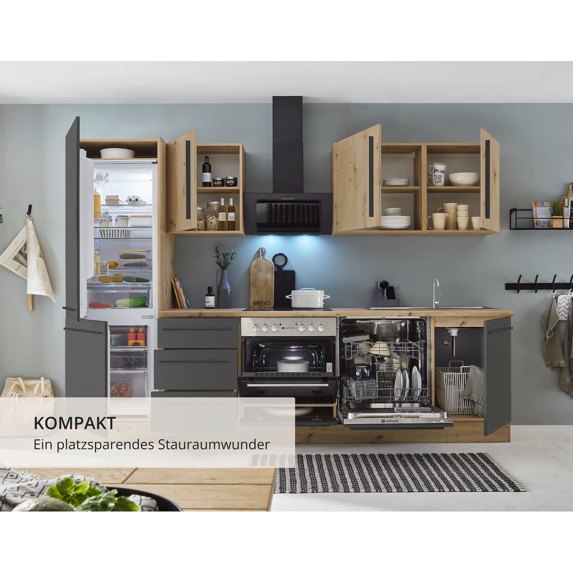 KOCHSTATION Küchenzeile »KS-Florida mit 38mm starker Arbeitsplatte«, Breite 280 cm, wahlweise mit E-Geräten, Soft-Close-Funktion