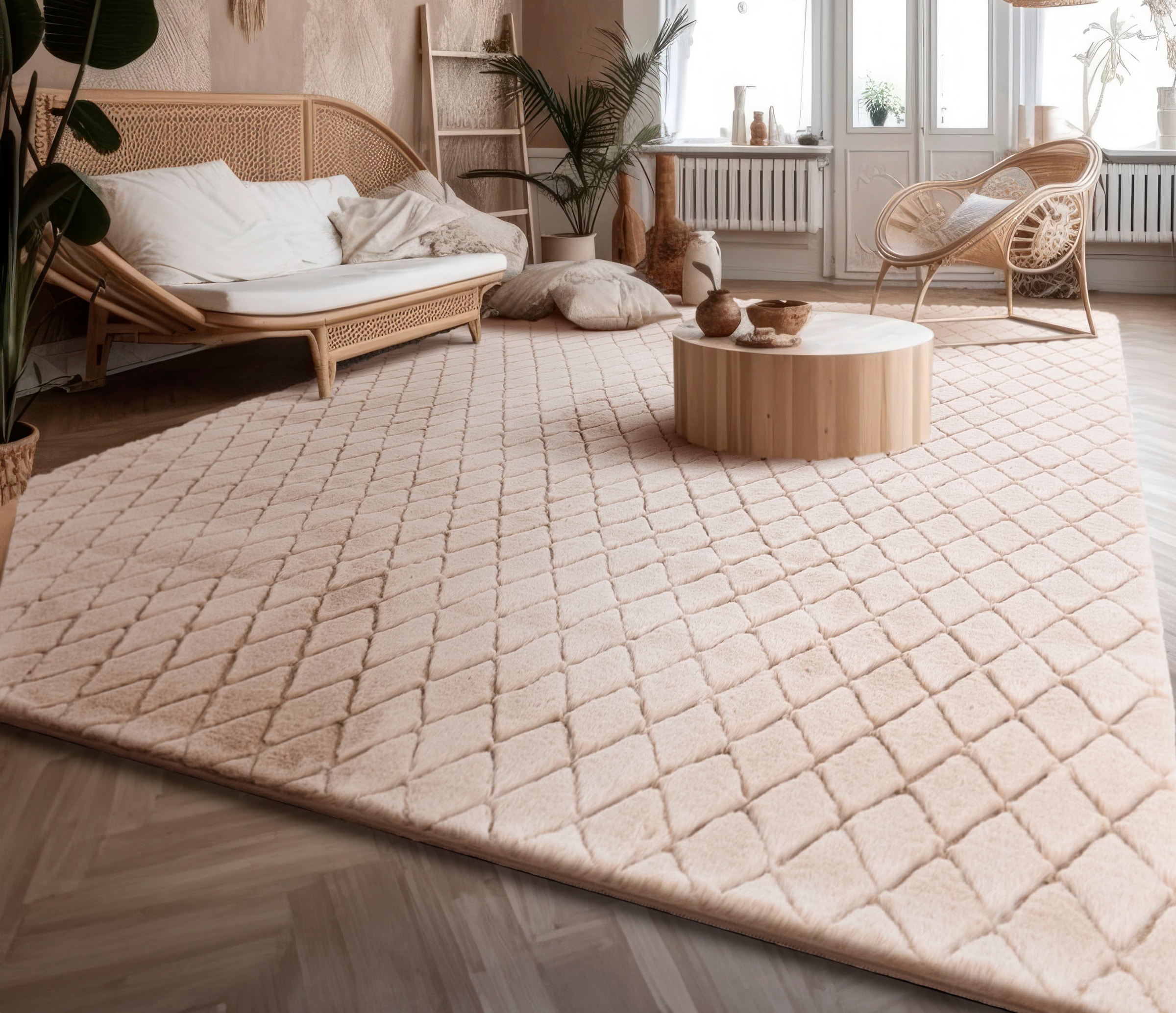 Paco Home Hochflor-Teppich »Arnheim 742«, rechteckig, 26 mm Höhe, Uni Farben, Rauten Muster, besonders weich, Hoch-Tief Effekt