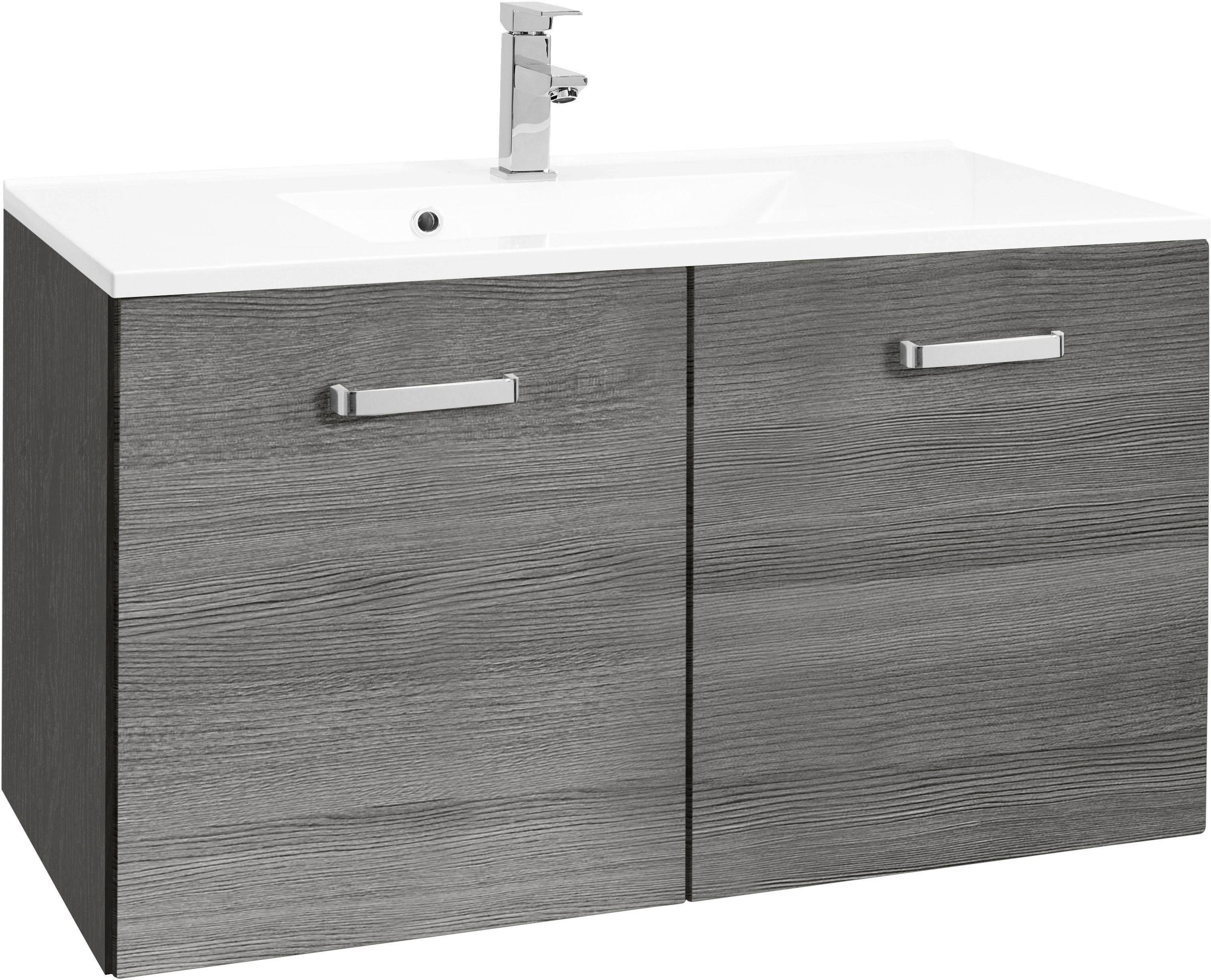 Waschbeckenunterschrank „Ravenna“, Bad, Waschtisch inkl. Waschbecken, Breite 60 cm, eichefarben/silber/graphit B/H/T: 60 cm x 54 cm x 48 cm