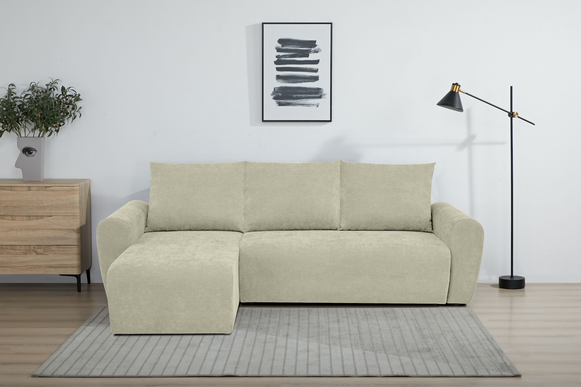Home affaire Ecksofa »Nortrud-Uni, 241 cm, L-Form, mit Schlaffunktion u. Bettkasten« Recamiere rechts / links montierbar, Feinstruktur-Bezug