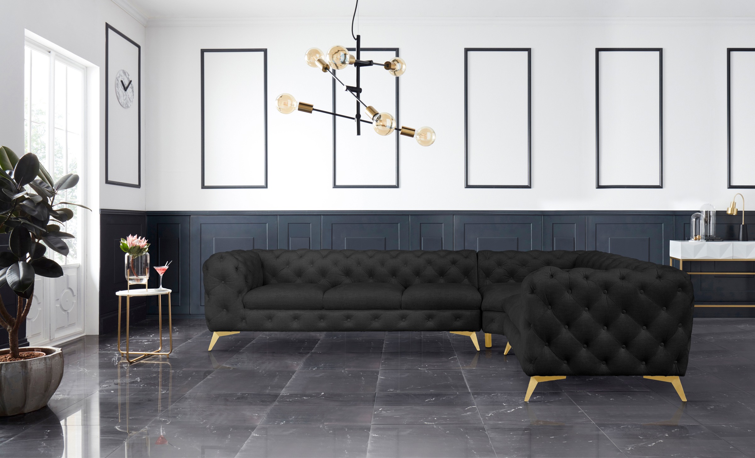 Home affaire Chesterfield-Sofa »Ecksofa GLYNIS L-Form mit Wellenunterfederu günstig online kaufen