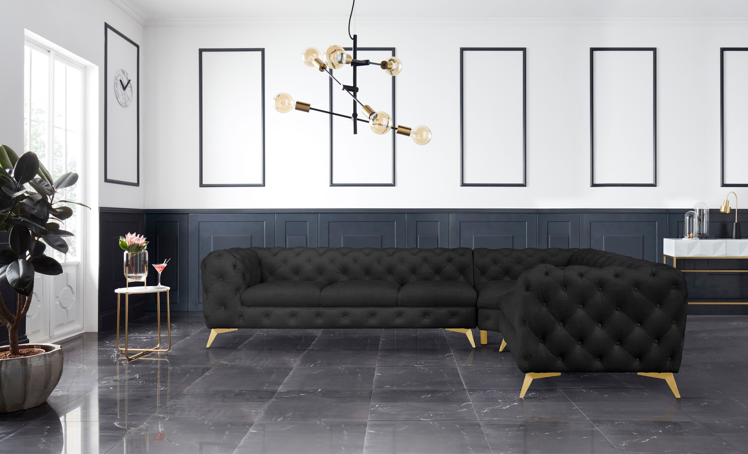 Leonique Chesterfield-Sofa »Ecksofa GLYNIS L-Form mit Wellenunterfederung, günstig online kaufen