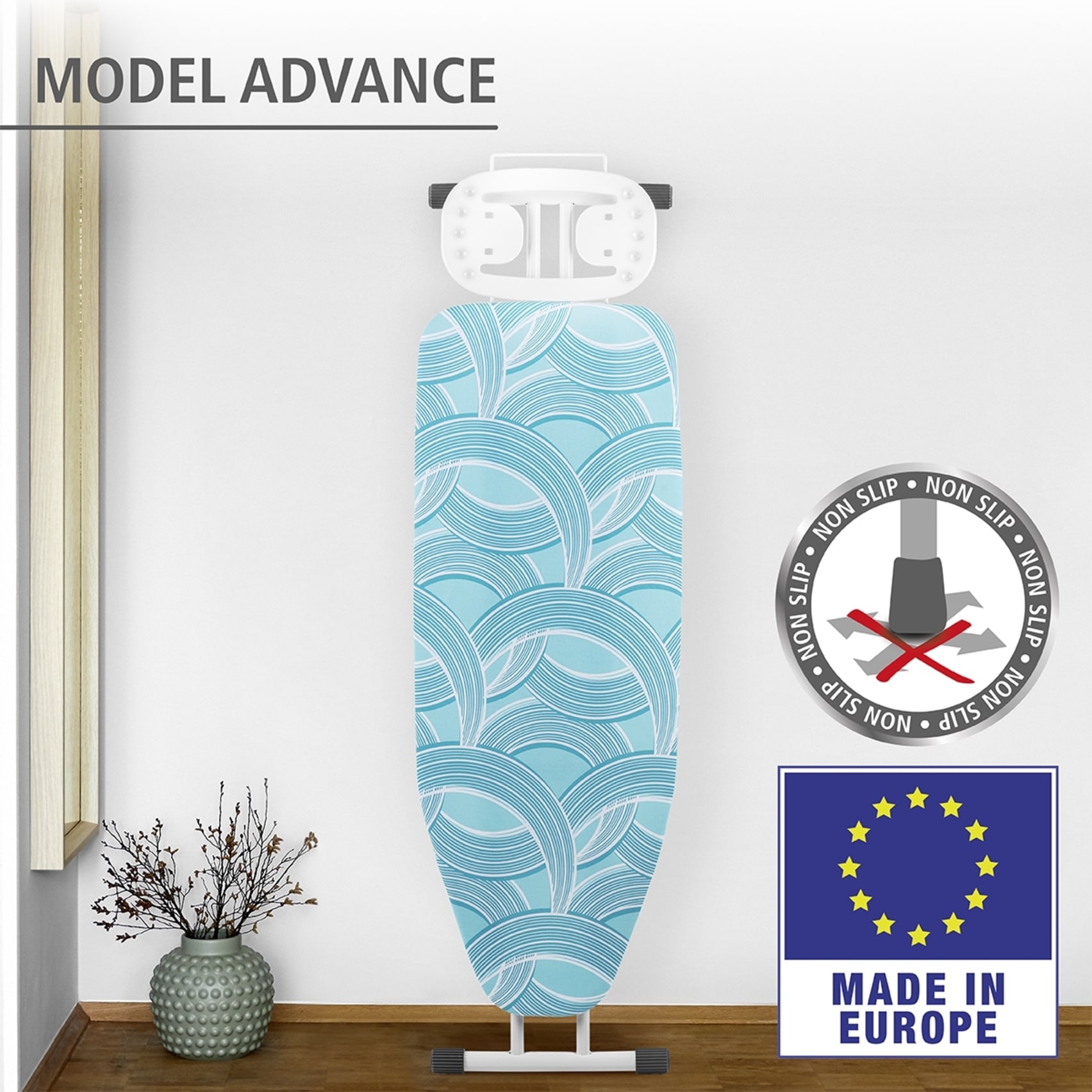 WENKO Bügelbrett »Modell Advance«, Bügelfläche 120 cmx42 cm, höhenverstellbarer Bügeltisch, platzsparend klappbar