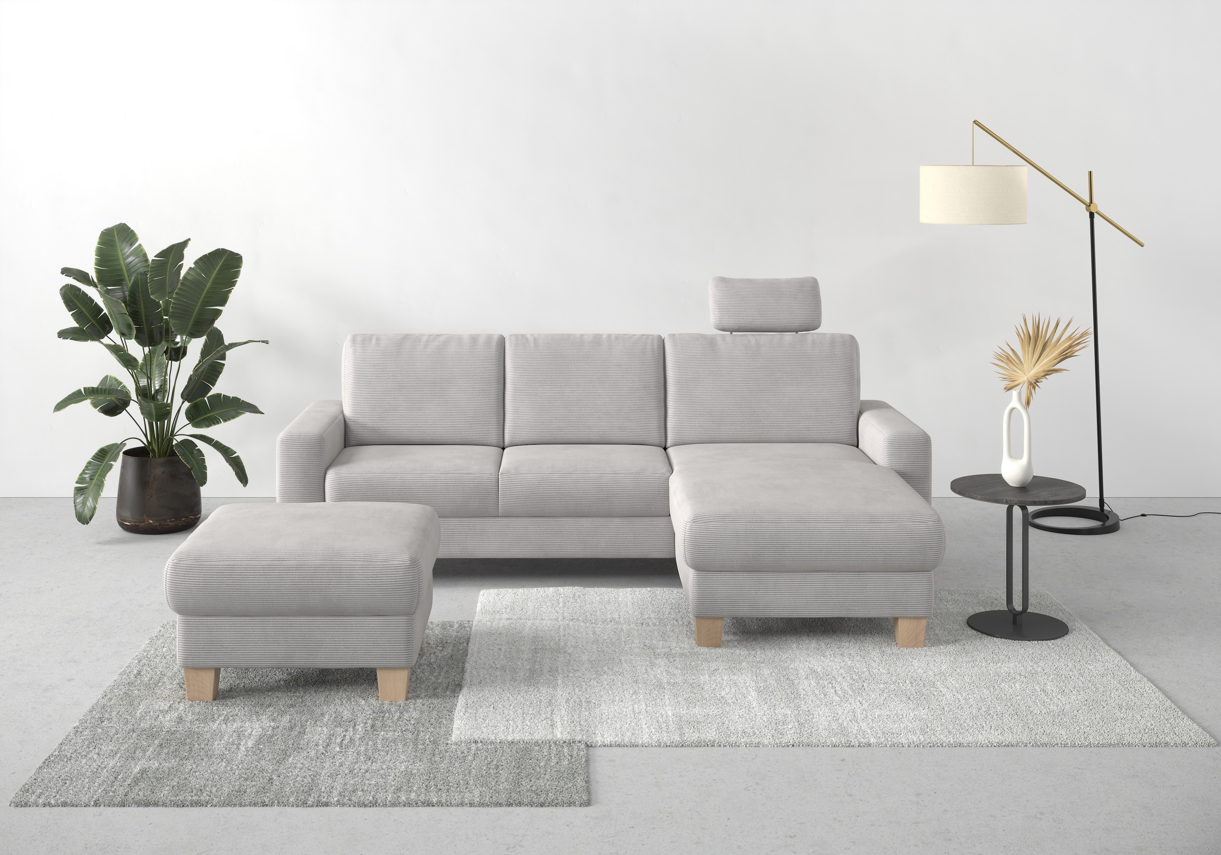 Home affaire Ecksofa »Summer L-Form«, mit Recamiere, mit oder ohne Bettfunktion und Bettkasten, Cord-Bezug