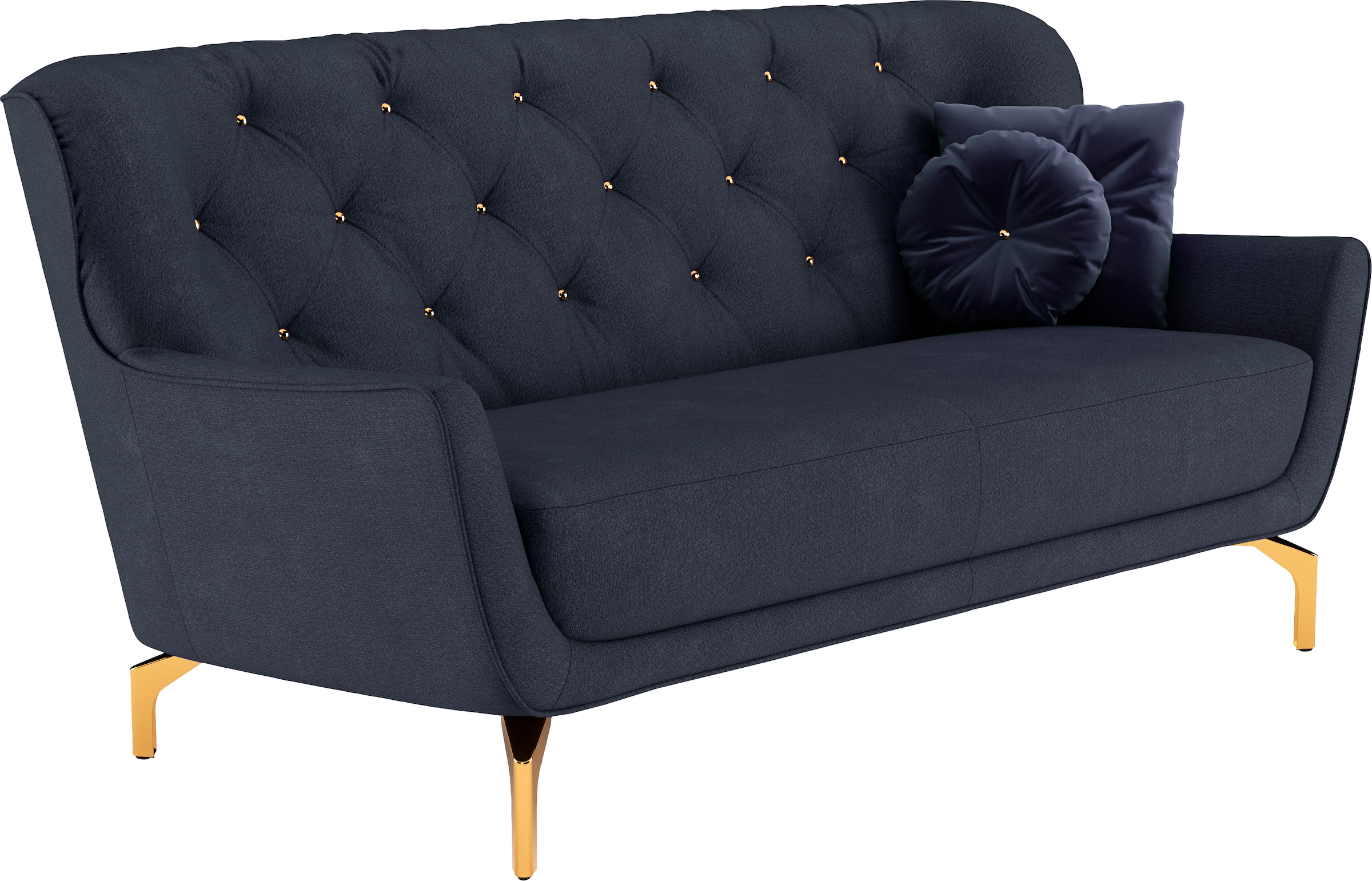 sit&more Polstergarnitur »Orient 3«, (2 tlg.), inkl. 4 Zierkissen mit Strass-Stein, goldfarbene Metallfüße
