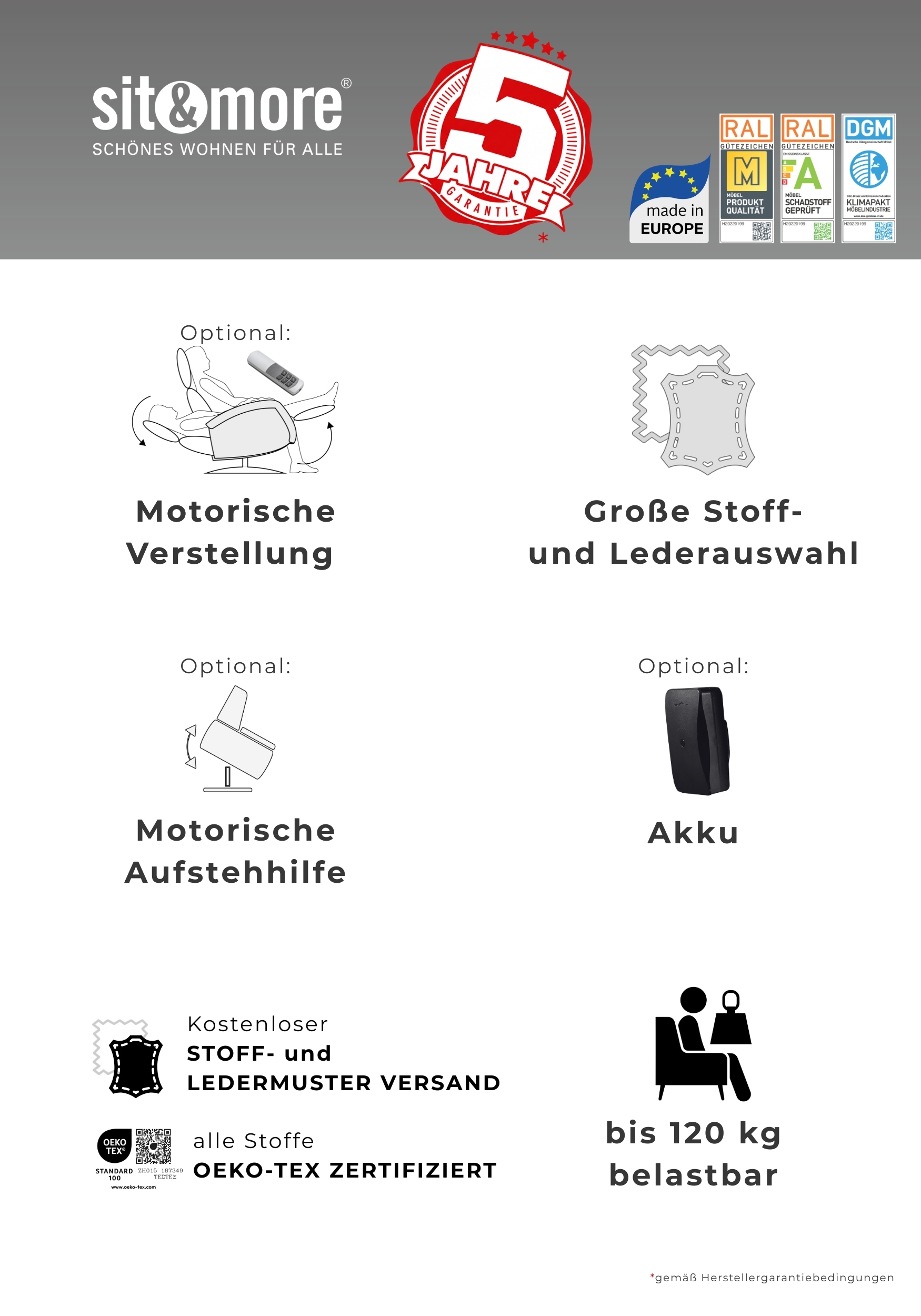 sit&more TV-Sessel »Amica, inkl. Kopfteilverstellung & Drehfunktion« wahlweise mit 2 Motoren, Akku und Aufstehhilfe