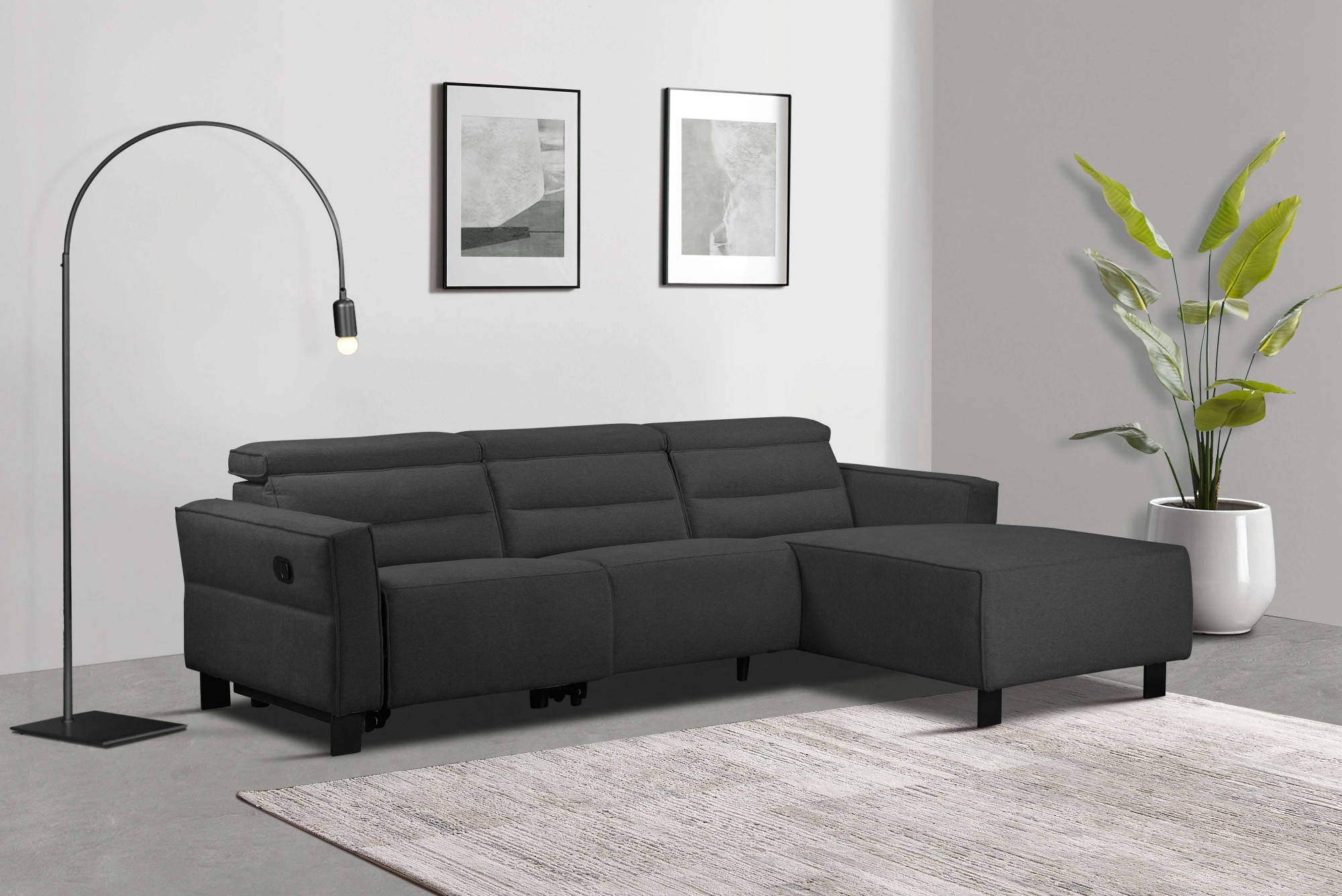 Places of Style Ecksofa »Carpari, L-Form, 263 cm, manuelle o. elektrische Relaxfunktion,«, USB A/C und Kopfteilverstellung