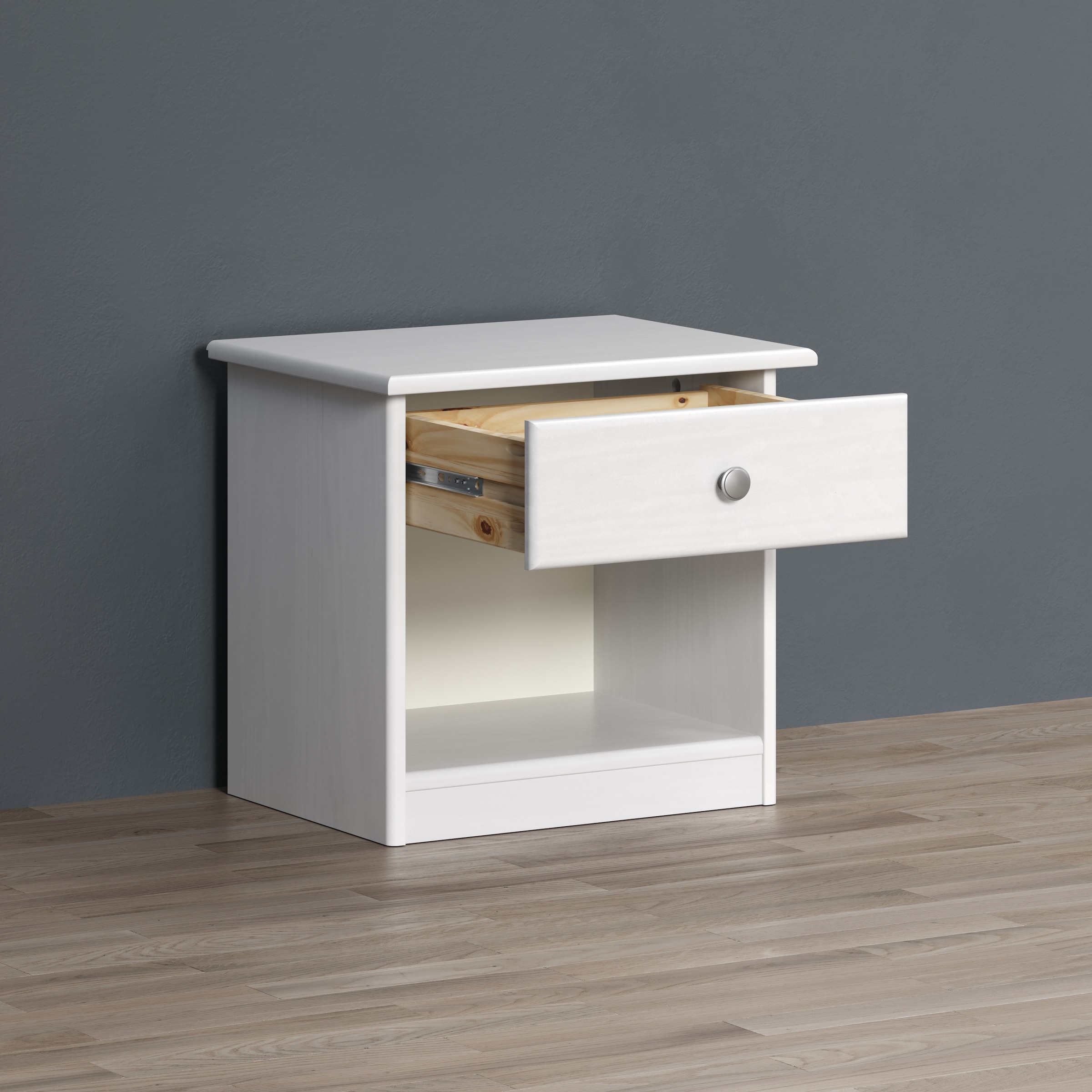 Home affaire Nachtkommode »Delsbo Nachtschrank Schrank Schlafzimmer Beistellschrank«, (1 St., Landhaus Design aus Kiefernholz), Massivholz Nachttisch Weiß lackiert - Nachtkonsole (B/T/H) 44/34/41 cm
