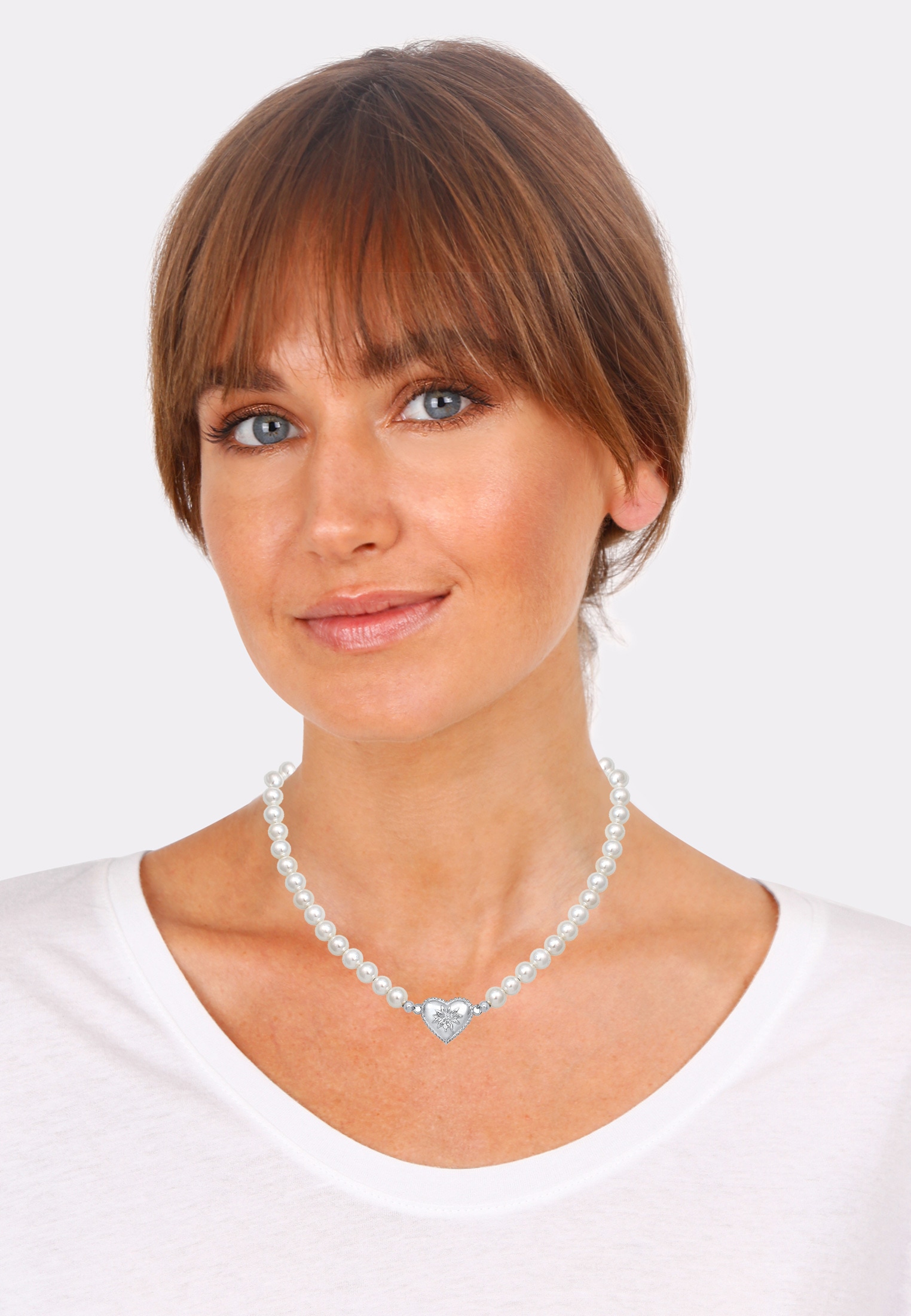 Elli Perlenkette »Elli Halskette Choker Perle Herz Edelweiss 925 Silber«