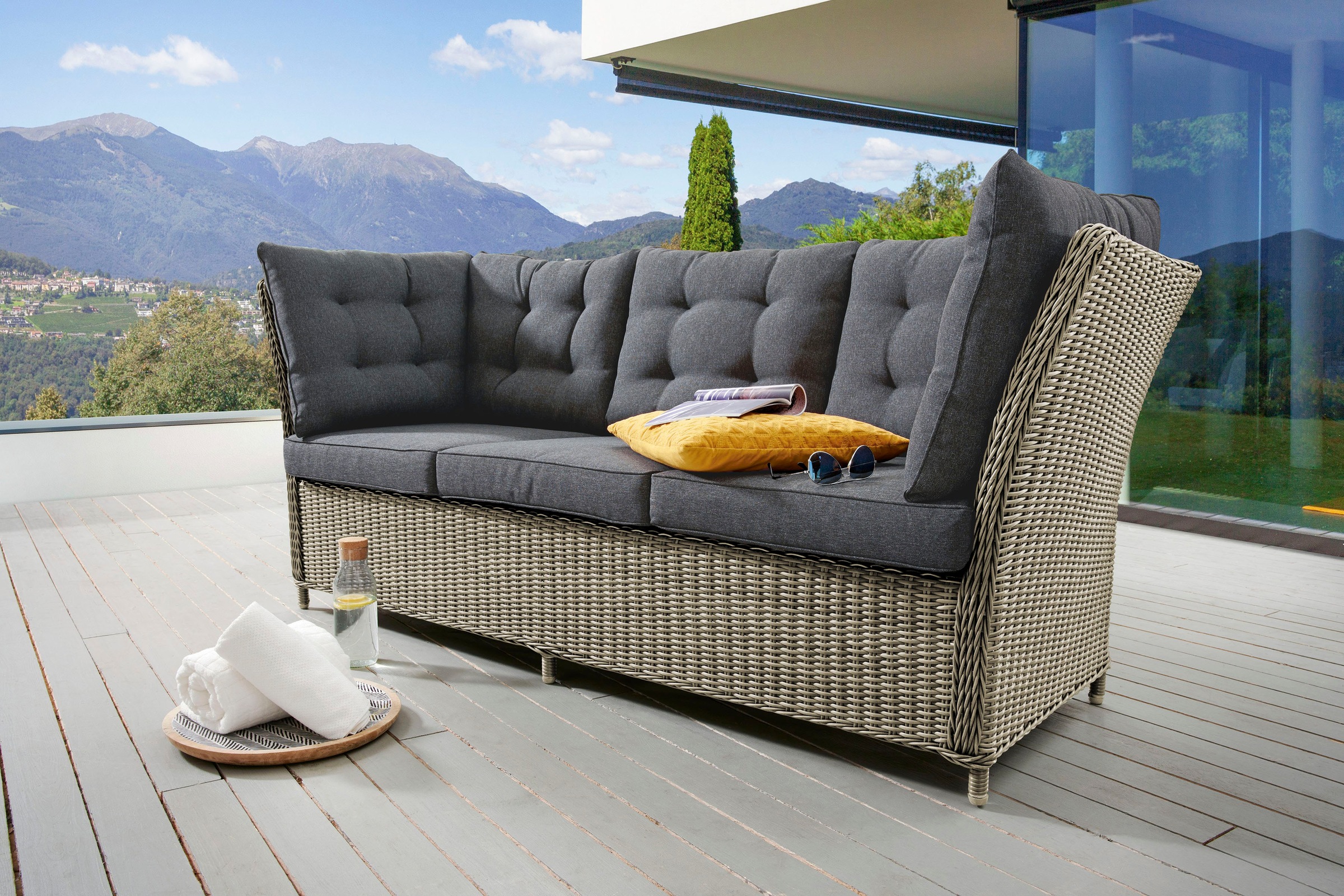 Destiny Loungesofa "PALMA", Aluminium, Polyrattan, 3er Bank, inkl. Auflagen günstig online kaufen