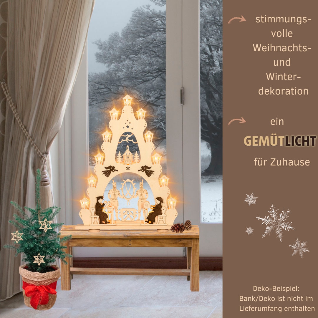 Weigla LED Schwibbogen »Erzgebirge, große Lichterspitze, Bergmann NATUR-BRAUN, Made in Germany« 1 Stk. Erzgebirge garantiert, Weihnachtsdeko Innen, Weihnachtsbeleuchtung