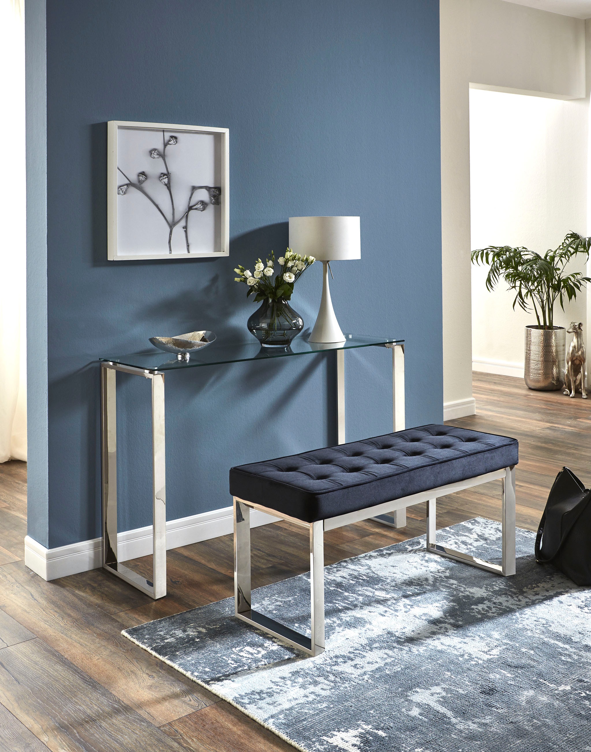 HAKU Bank »Flurbank, Garderobenbank, Sitzbank« rechteckig - aus Metall Silber - B/T/H 100/41/48 cm