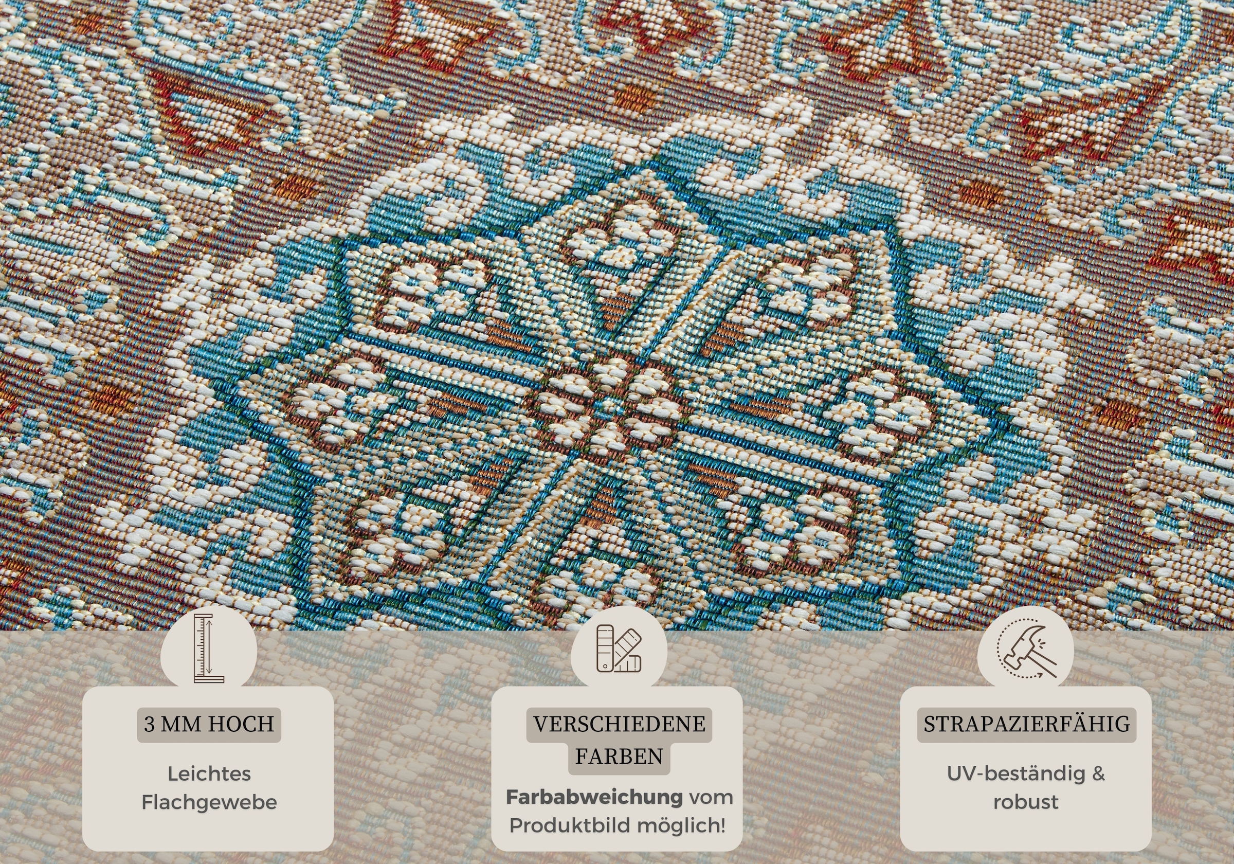 HANSE Home Teppich »Kadi«, rechteckig, 3 mm Höhe, In-& Outdoor, Teppich, Wetterfest, Balkon, Garten, Wohnzimmer, Orient
