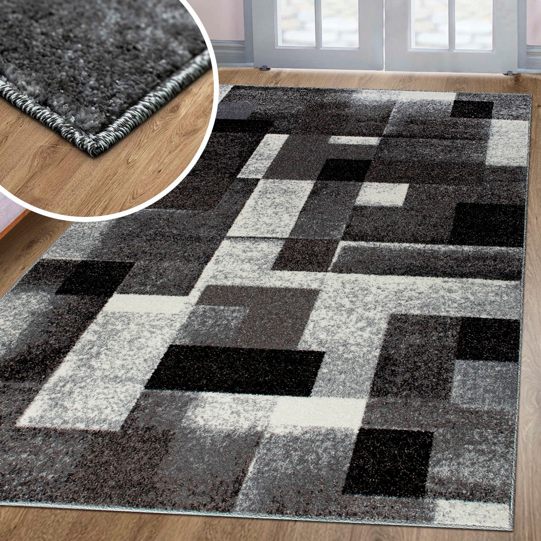 my home Teppich »Corine«, rechteckig, 9 mm Höhe, mit besonders weichem Flor, Kurzflor, modernes Karo-Design, grafisch