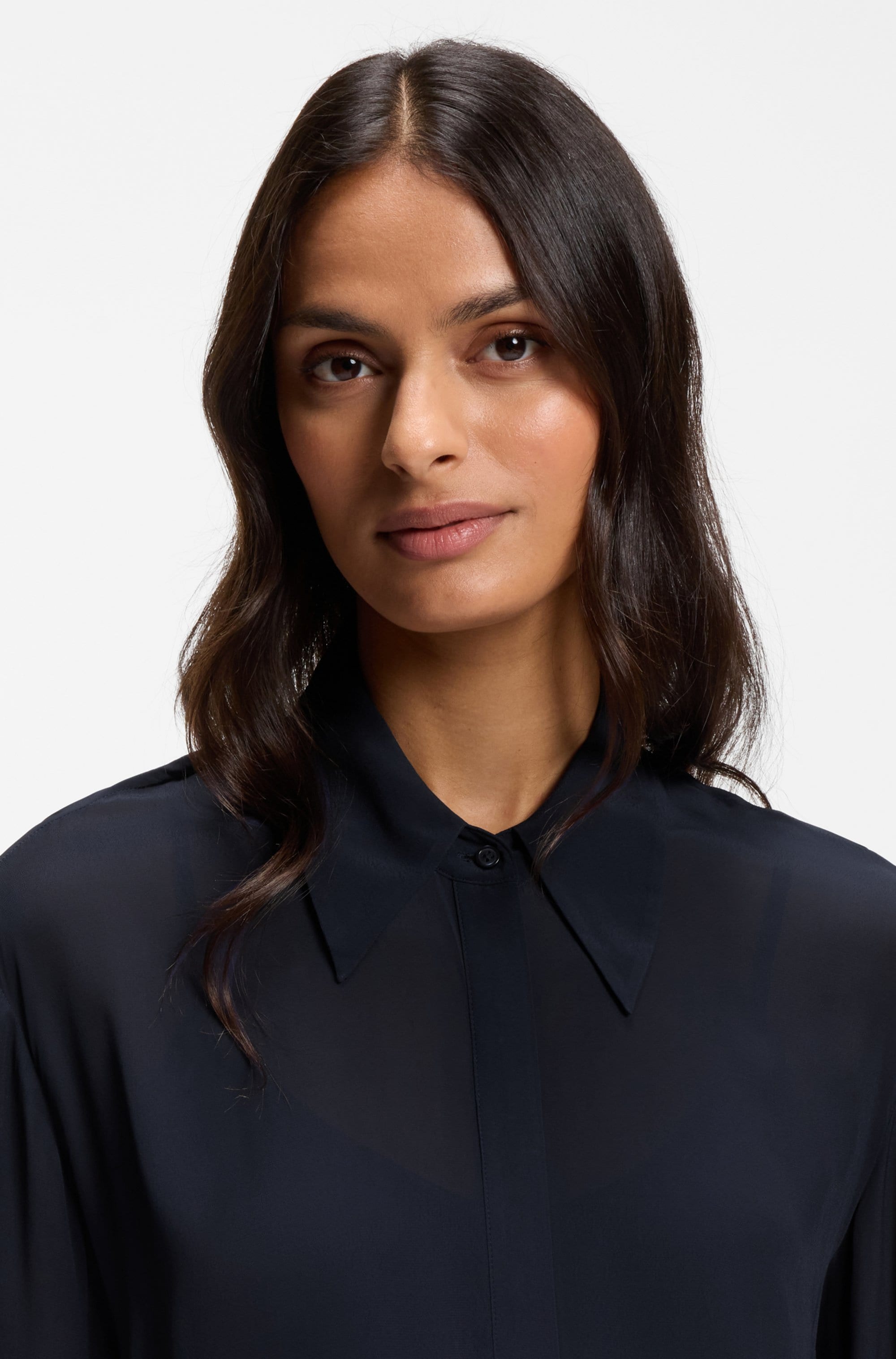 BOSS ORANGE Hemdblusenkleid »Dristella Premium Damenmode« aus Crêpe de Chine, Midi-Länge