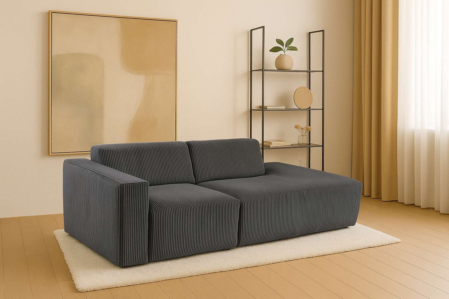 andas 2-Sitzer »Noord mit Kedernaht, Breite 227 cm«, Cord, Struktur, Webstoff, mit Wellenunterfederung, Massivholzrahmen
