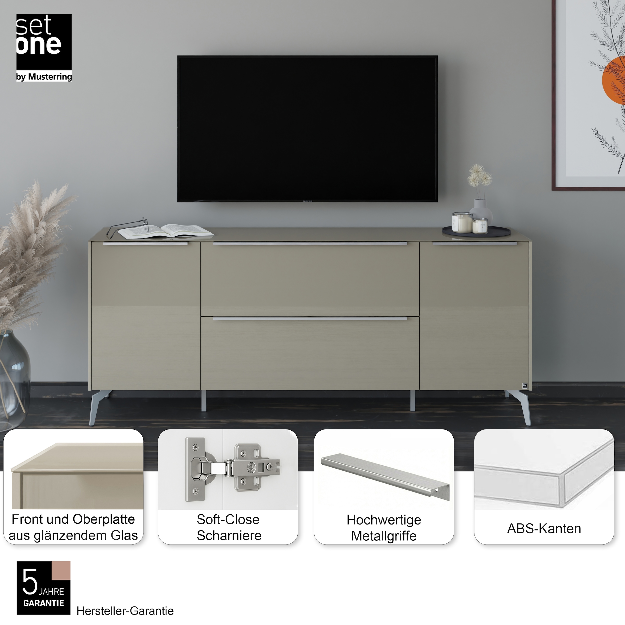 set one by Musterring Lowboard »Reno« 1 Stk. tlg. Mit Winkelfuß in diversen Farben, 78 cm Höhe & Farbauswahl