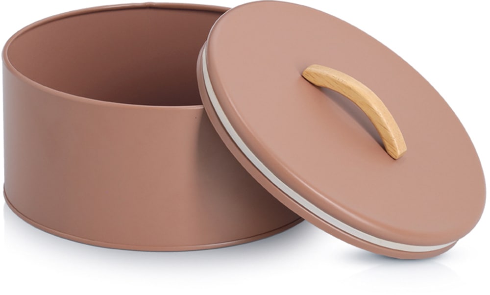 Zeller Present Aufbewahrungsbox »2400 ml, Metall/Gummibaum, mocca«, Trendfarbe, Holzgriff, Aromaschutz