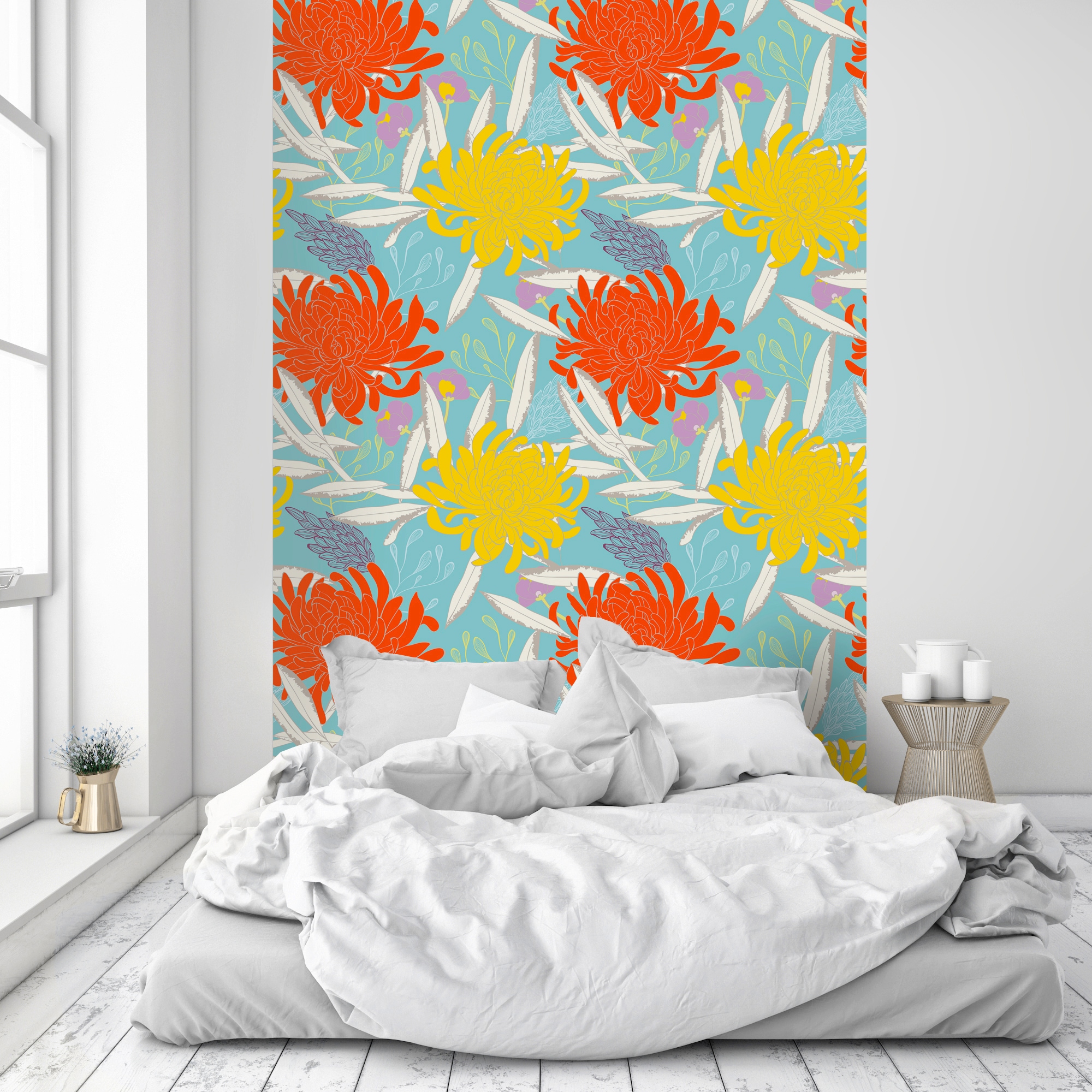 queence Vinyltapete »Mona«, bedruckt-Motiv-botanisch-floral-gemustert-natürlich, 90x250cm, selbstklebend, kinderleichte Anbringung, Sticker