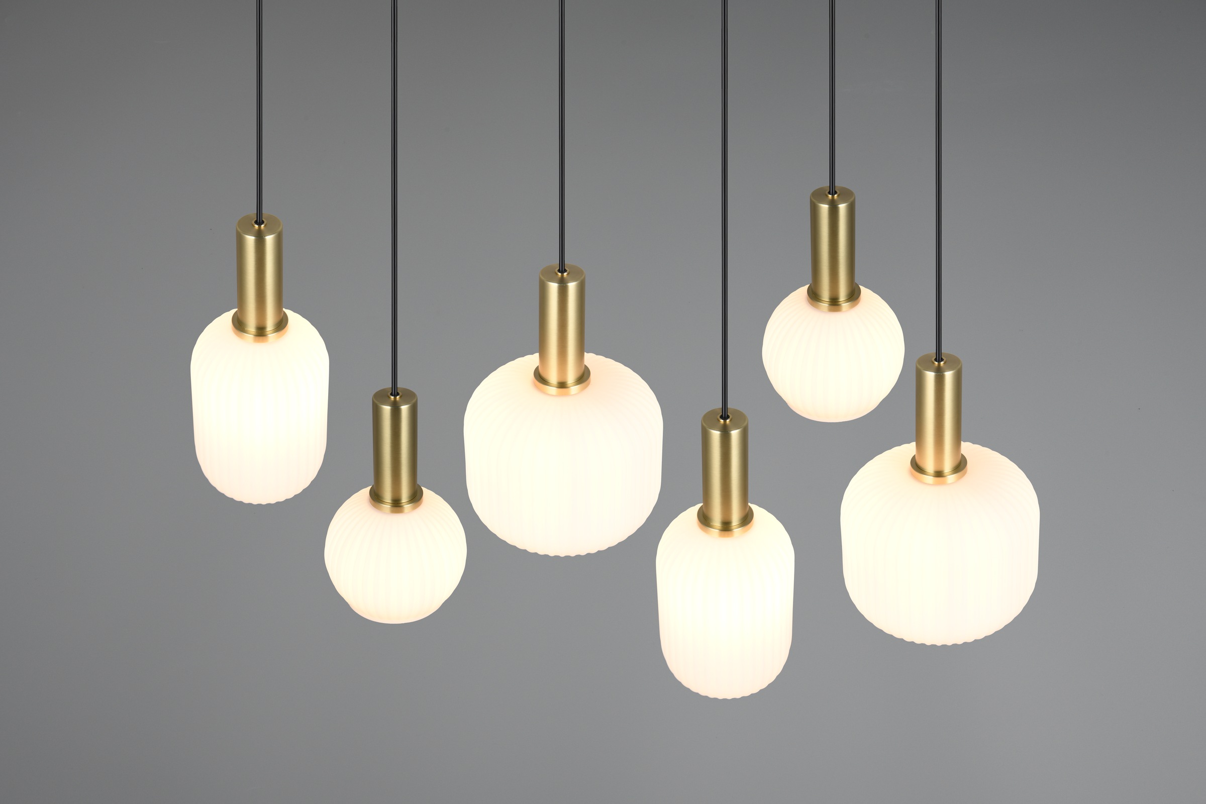 TRIO Leuchten Pendelleuchte »DIVA, E27 Hängelampe 6-flammig mit Glasschirm, exkl 6xE27 max 10W«, 6 flammig, Leuchtmittel E27 | Leuchtmittel wechselbar, höhenverstellbar bis max 150cm Hängeleuchte 92x 35 cm Wohnzimmer Küche