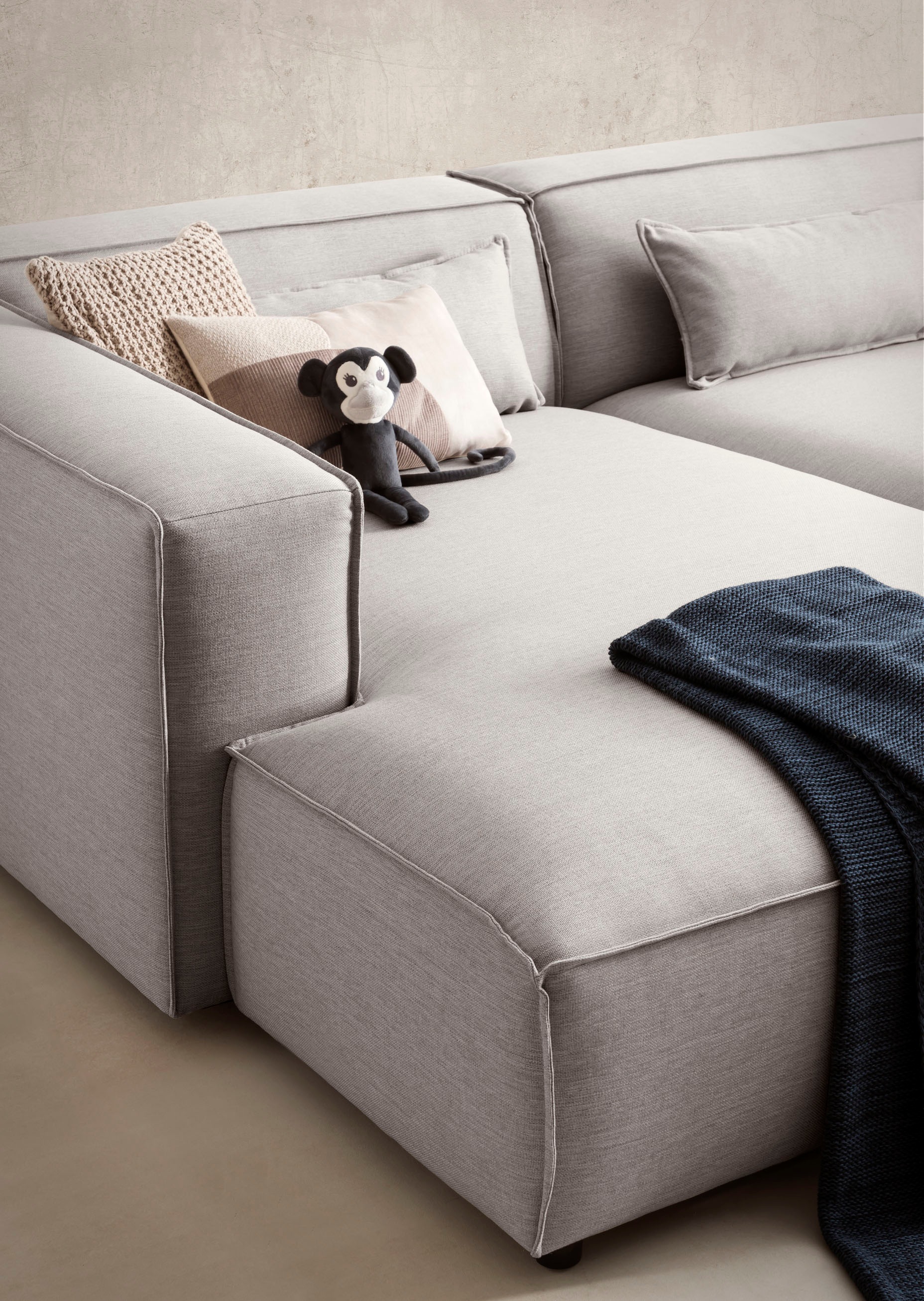 LeGer Home by Lena Gercke Polsterecke »PIARA XXL, L-Form mit Schlaffunktion, Big-Sofa in Cord o. Leinenoptik«, Hocker stellbar zum Schlafsofa (Krokodilverbinder), tiefe Sitzfläche