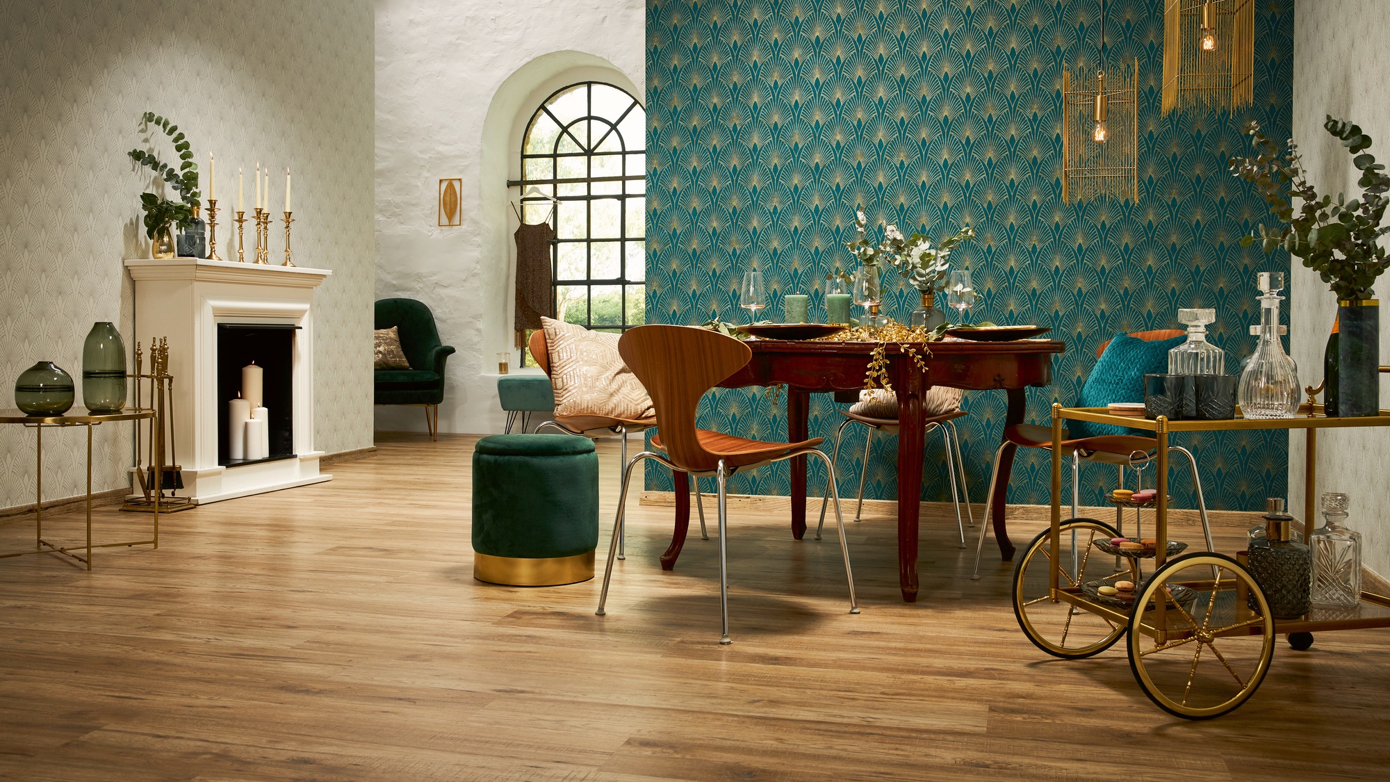 living walls Vliestapete »New Walls 50's Glam Art Deco Optik«, Barock-ornamental-gemustert, Tapete Art Deco Tapeten Wohnzimmer Schlafzimmer Küche Flur Design Büro