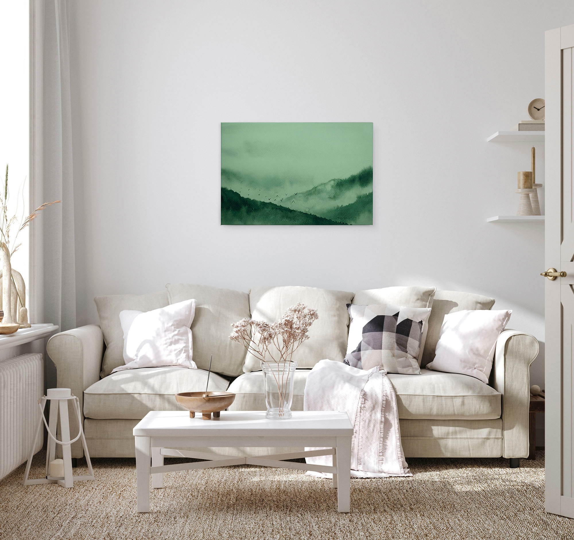A.S. Création Leinwandbild »Gloomy Landscape«, Kunst-Wald-Kinder, (1 St.), Nebel Keilrahmen Berg Gebirge Landschaft Leinwand-Bild Wohnzimmer Wand