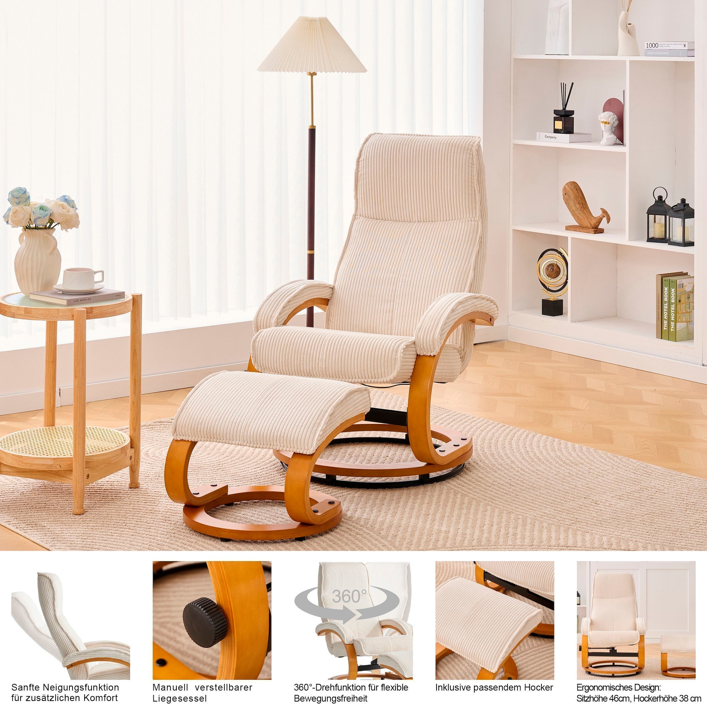 OTTO home Relaxsessel »mit Hocker PARIS Webstoff - OTTO. Verlässliche Qualität.« bestehend aus Sessel und Hocker, 2 Stk. tlg. Relaxfunktion, Dreh- und Kippfunktion, Unser Dauertiefpreis