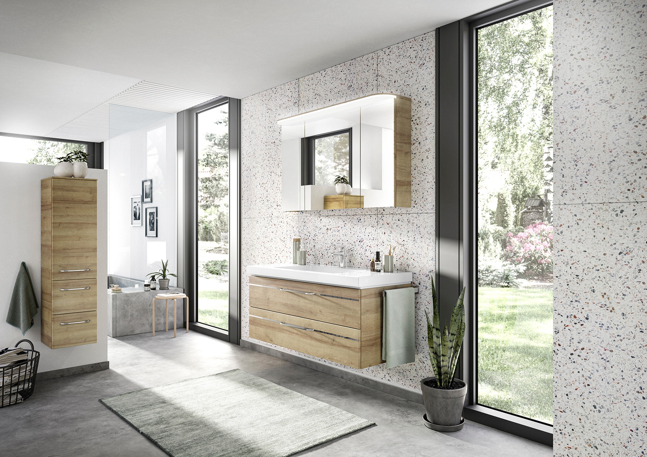 Saphir Badmöbel-Set »Balto Sprint 3-teilig, Mineralmarmor-Waschtisch mit LED-Spiegelschrank«, (4 St.), Badezimmer Set mit Midischrank inkl Türdämpfer, 4 Türen, 4 Schubladen